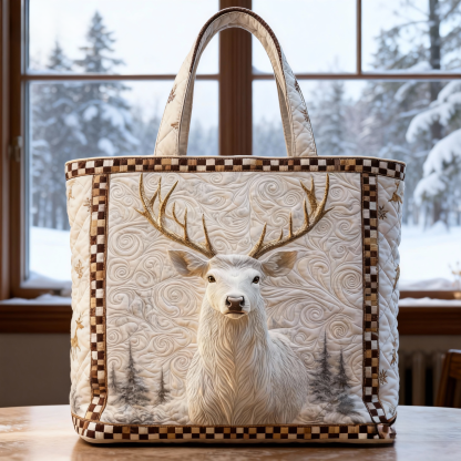 Vintage Art Deer Quilted Tote Bag