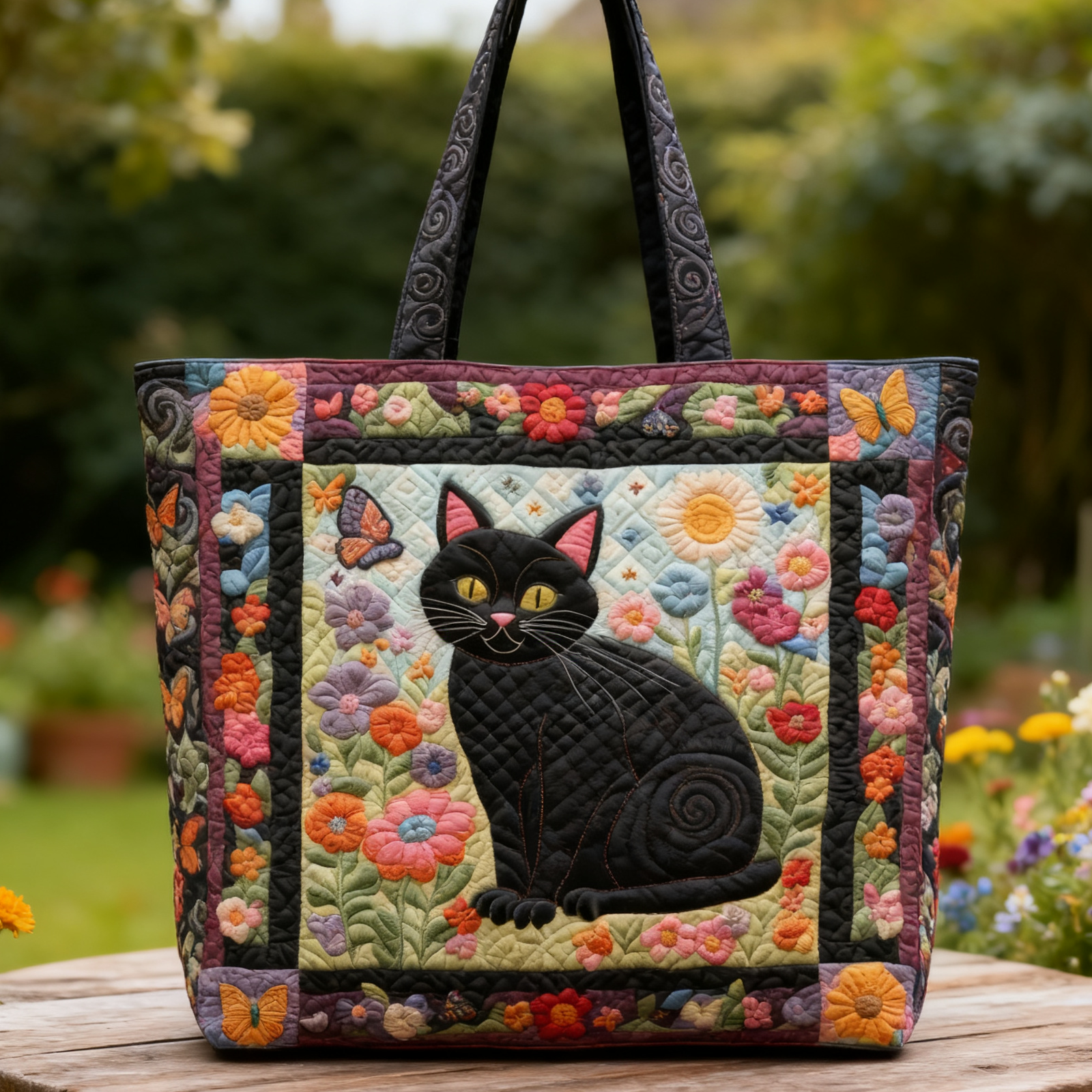 Garden Cat Quilted Tote Bag