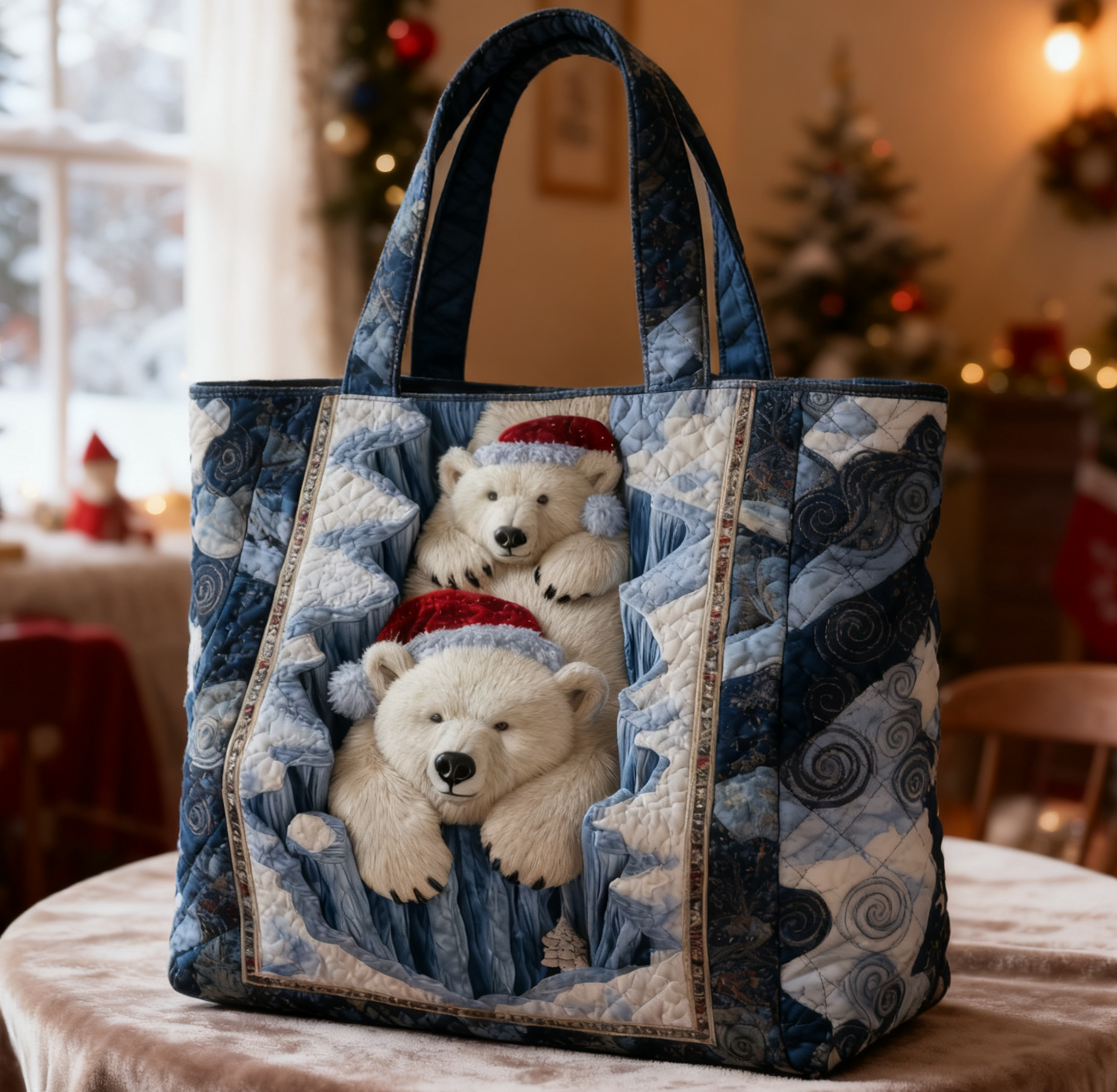 Vintage Polar Bear Quilted Tote Bag