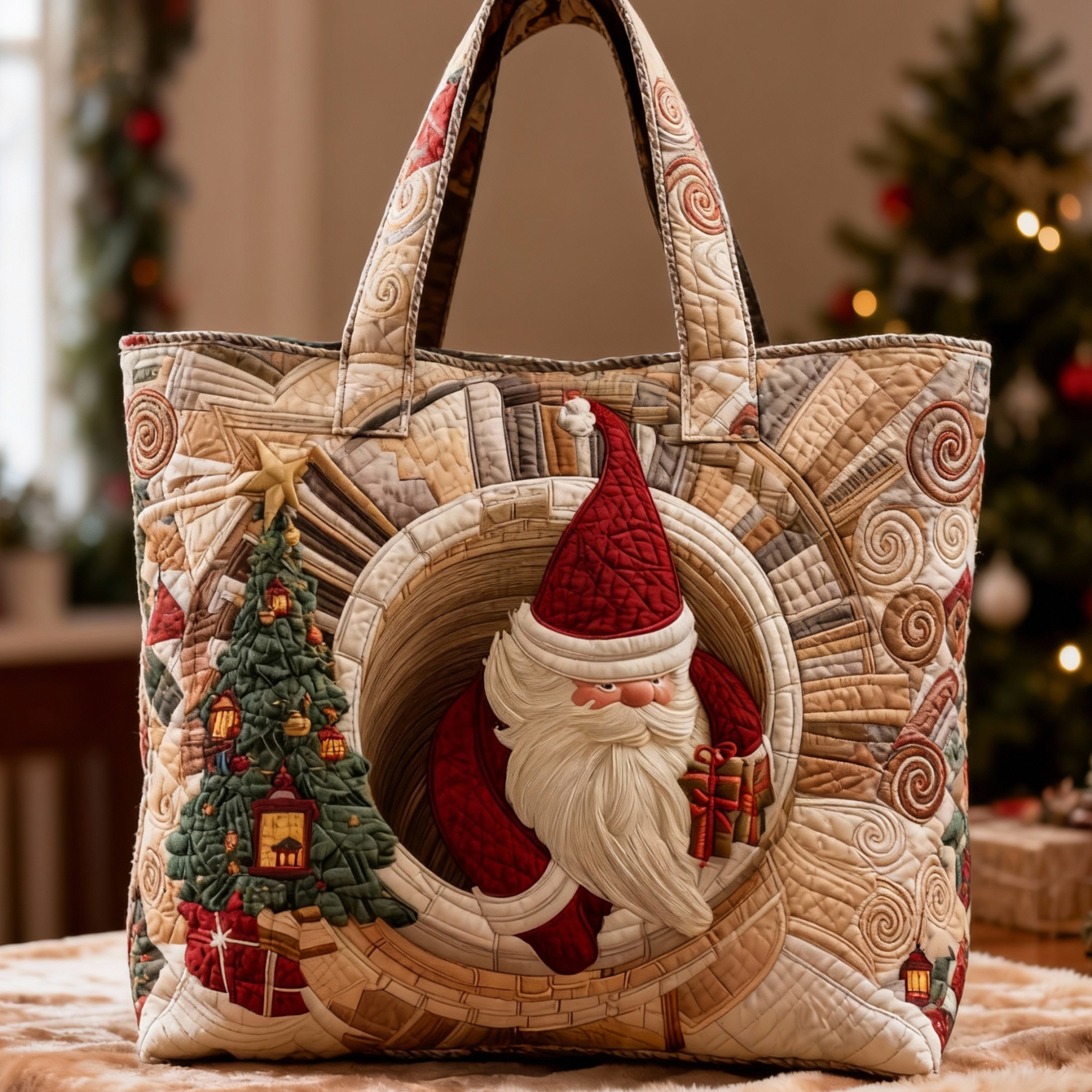 3D Santa Claus Gifts Quilted Tote Bag