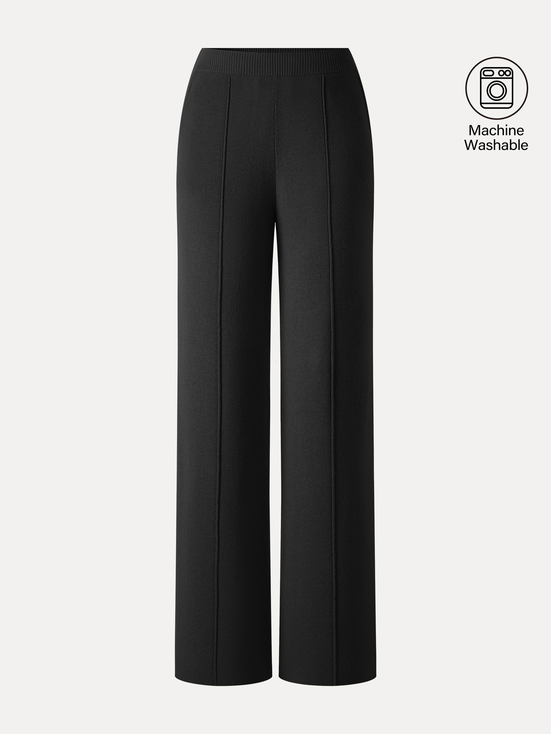 Merino Blend High-Rise Pintuck Wide-Leg Pants with Pockets