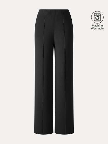 Merino Blend High-Rise Pintuck Wide-Leg Pants with Pockets