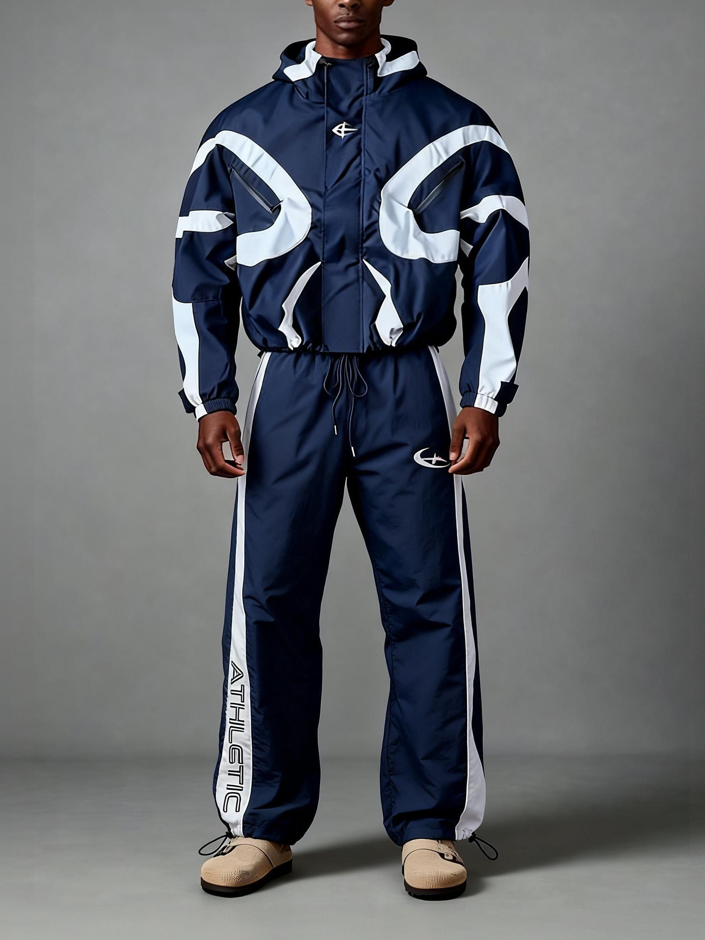 Men's High Street Patchwork Tracksuit Reflective Windbreaker Jacket Athletic Joggers Techwear Set