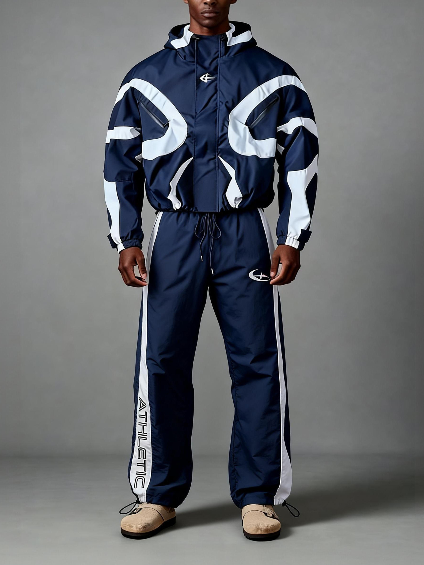 Men's High Street Patchwork Tracksuit Reflective Windbreaker Jacket Athletic Joggers Techwear Set