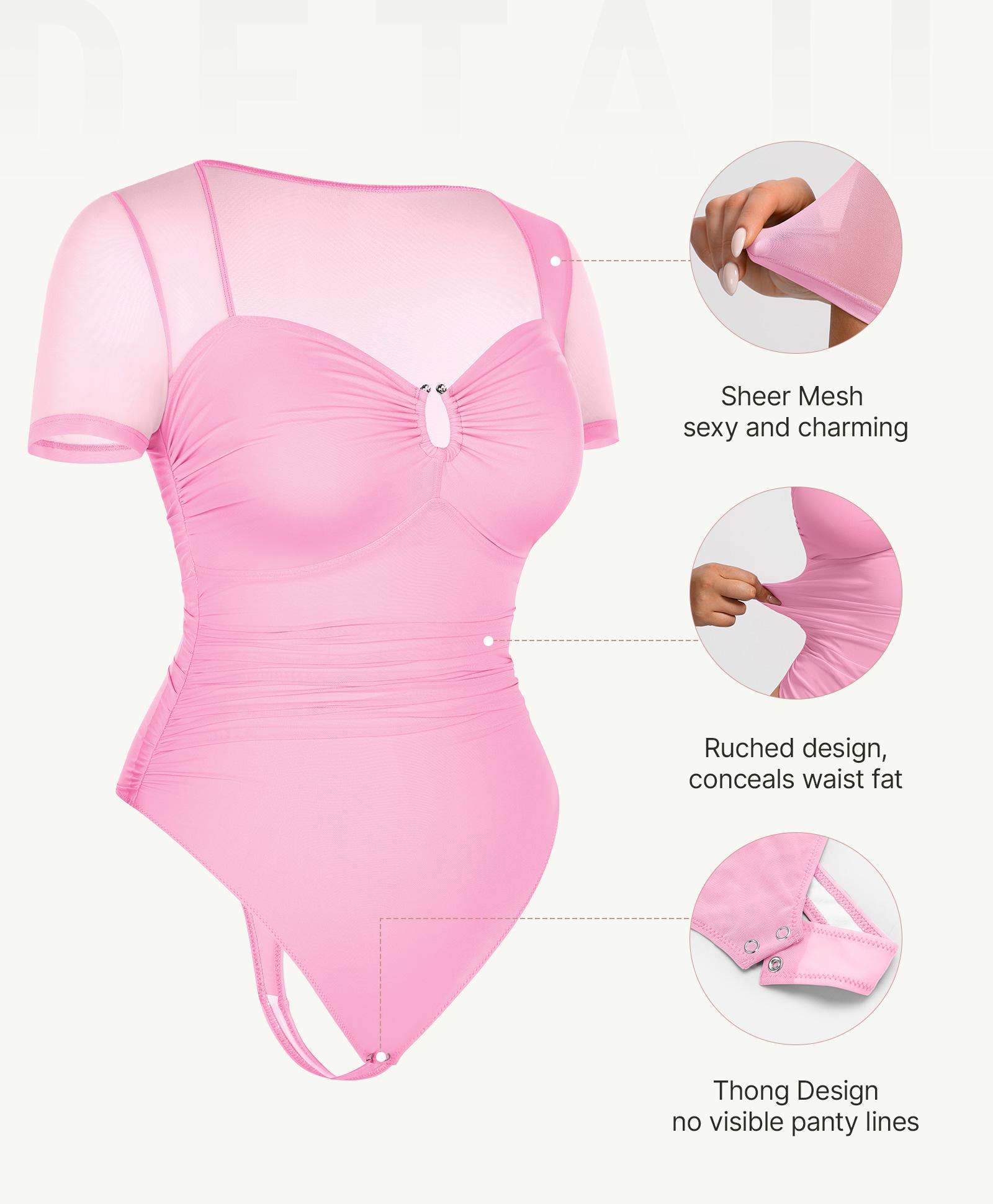 FeelinGirl Women Short Sleeve Bodysuit Tummy Control Shapewear Mesh Ruched One Piece Leotard Shirts Going Out Tops FeelinGirl Women Short Sleeve Bodysuit Tummy Control Shapewear Mesh Ruched One Piece Leotard Shirts Going Out Tops