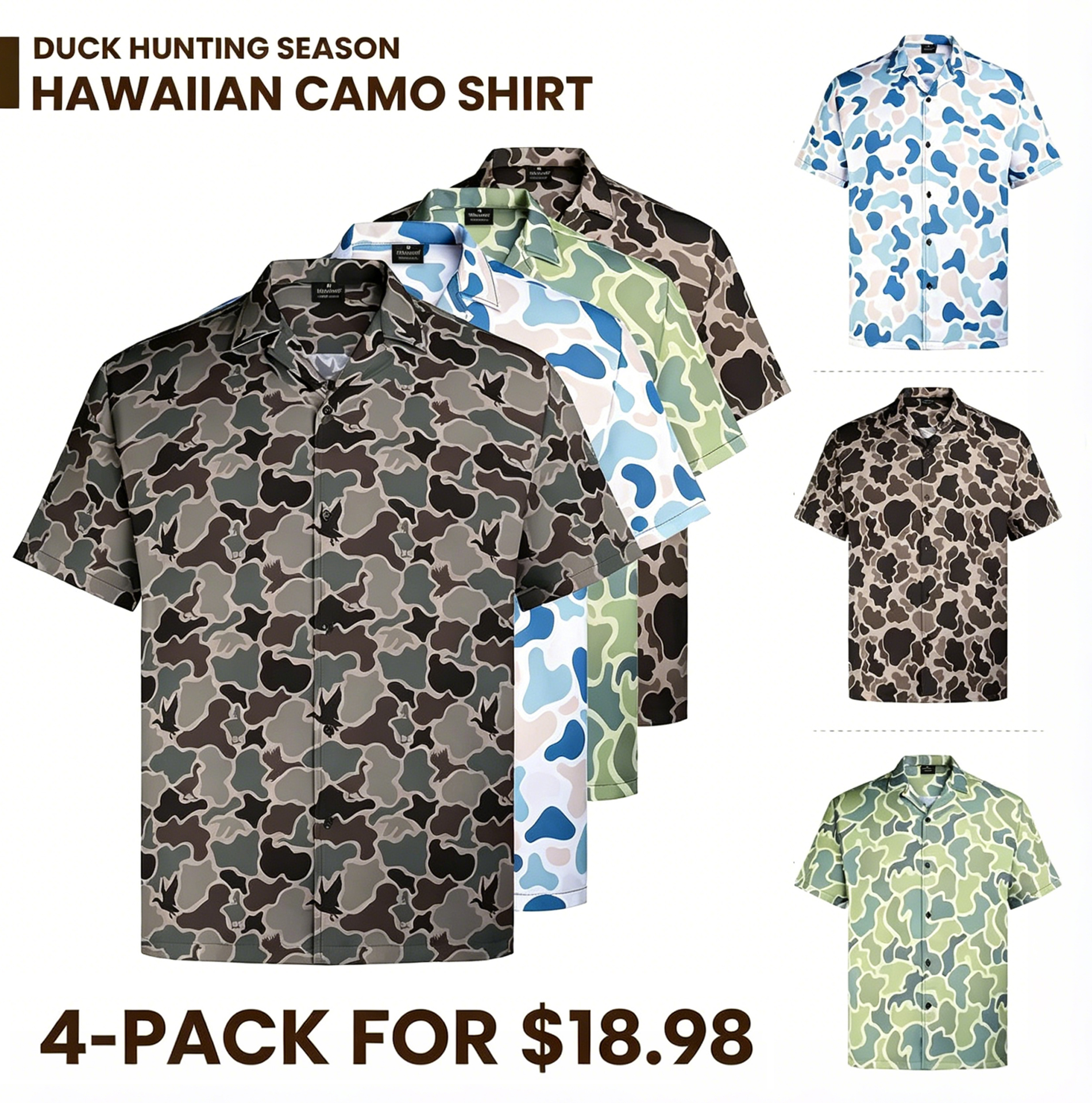 Men's Camo Hawaiian Shirt Duck Hunting Short Sleeve Button-Up Shirts