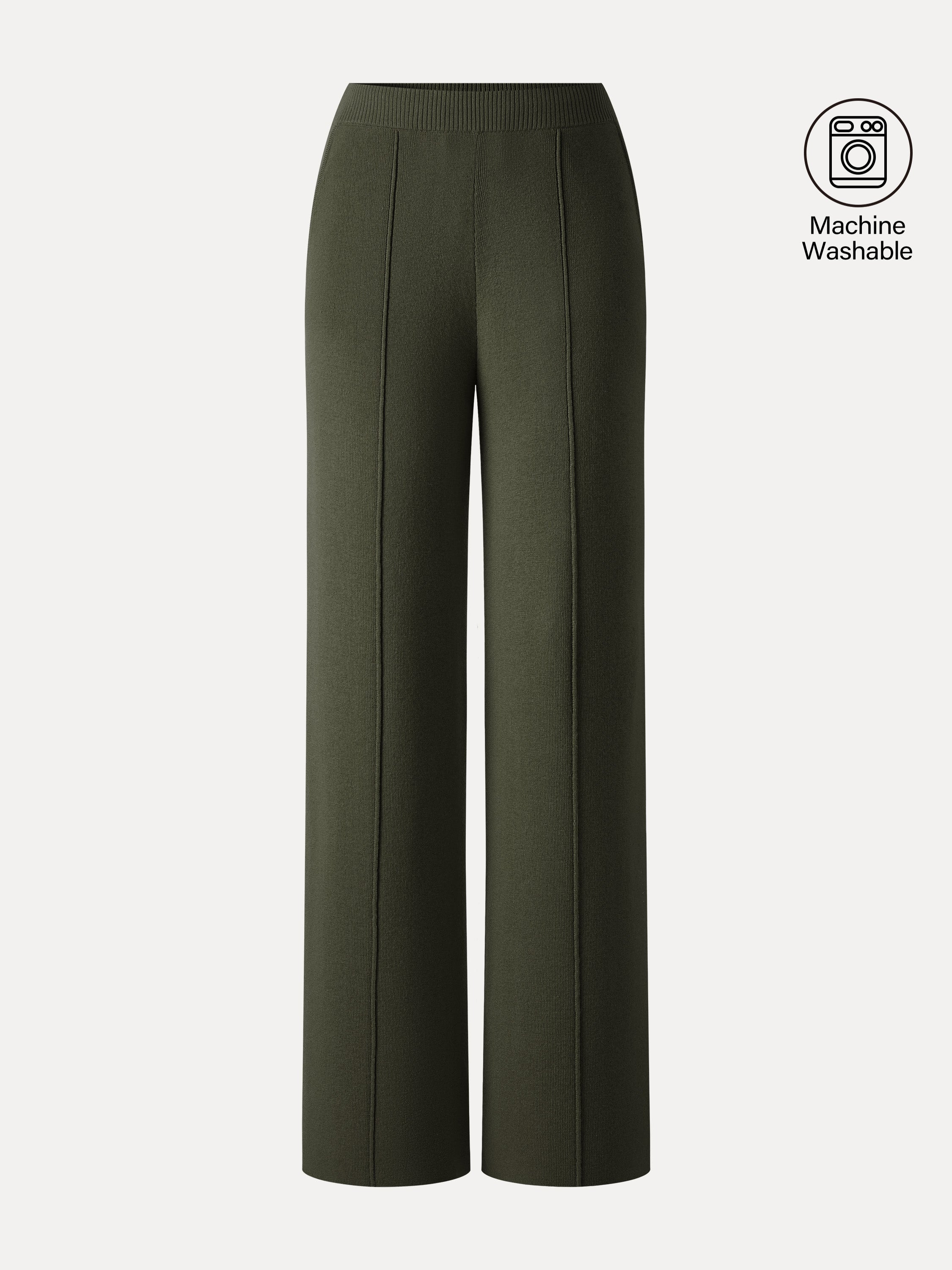 Merino Blend High-Rise Pintuck Wide-Leg Pants with Pockets