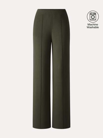 Merino Blend High-Rise Pintuck Wide-Leg Pants with Pockets