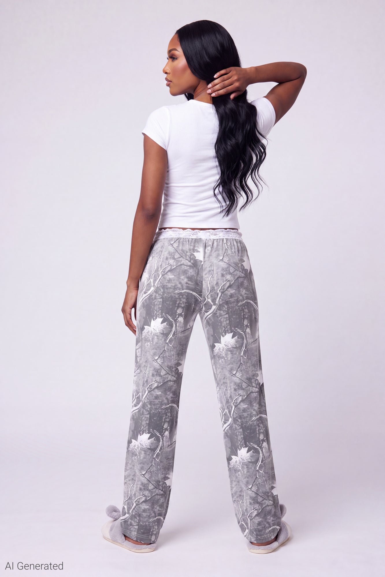 Lace Trim Printed Pajama Pant