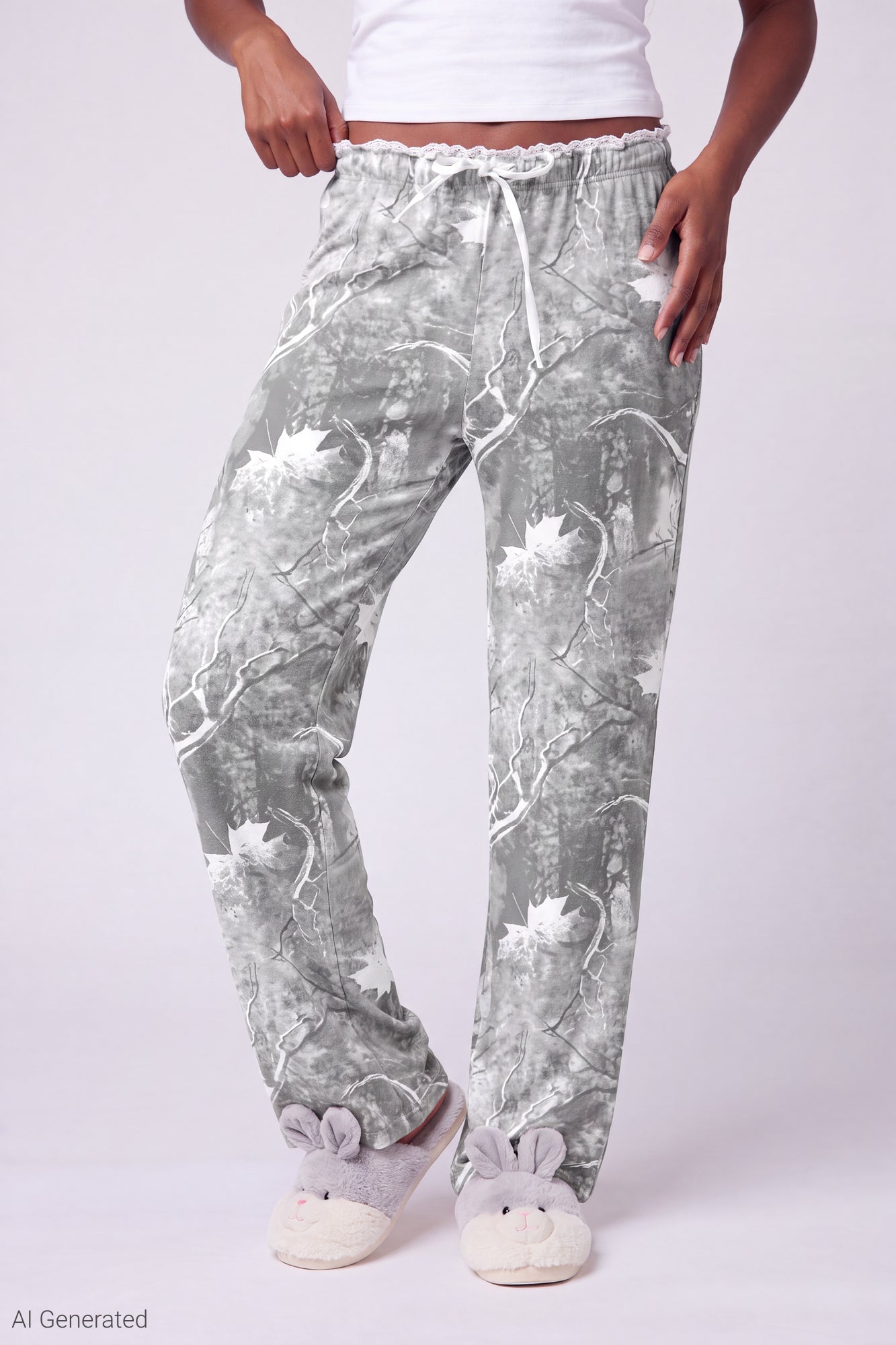 Lace Trim Printed Pajama Pant