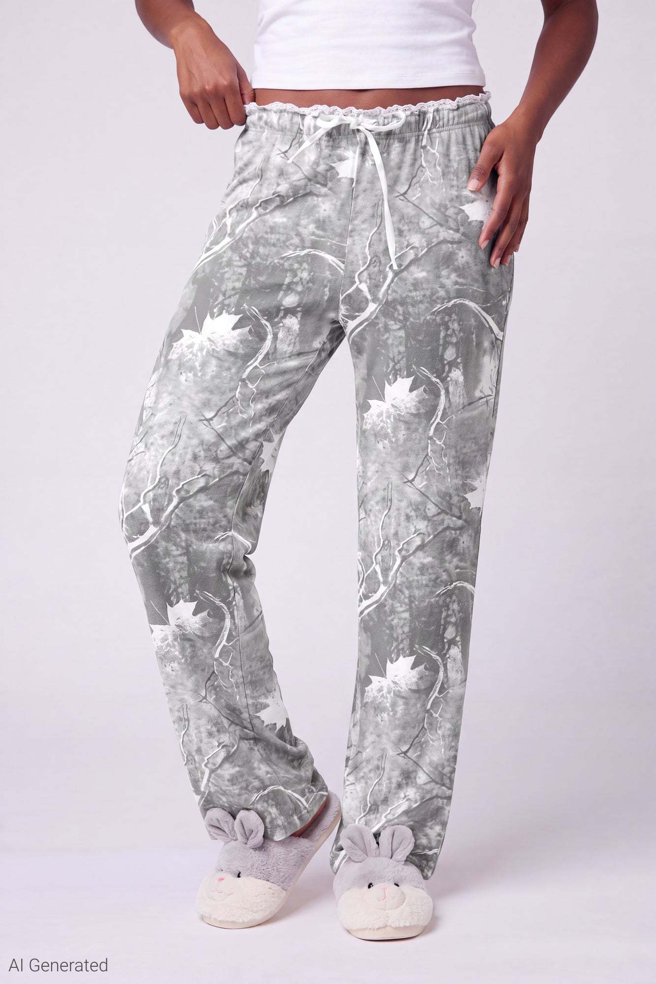 Lace Trim Printed Pajama Pant
