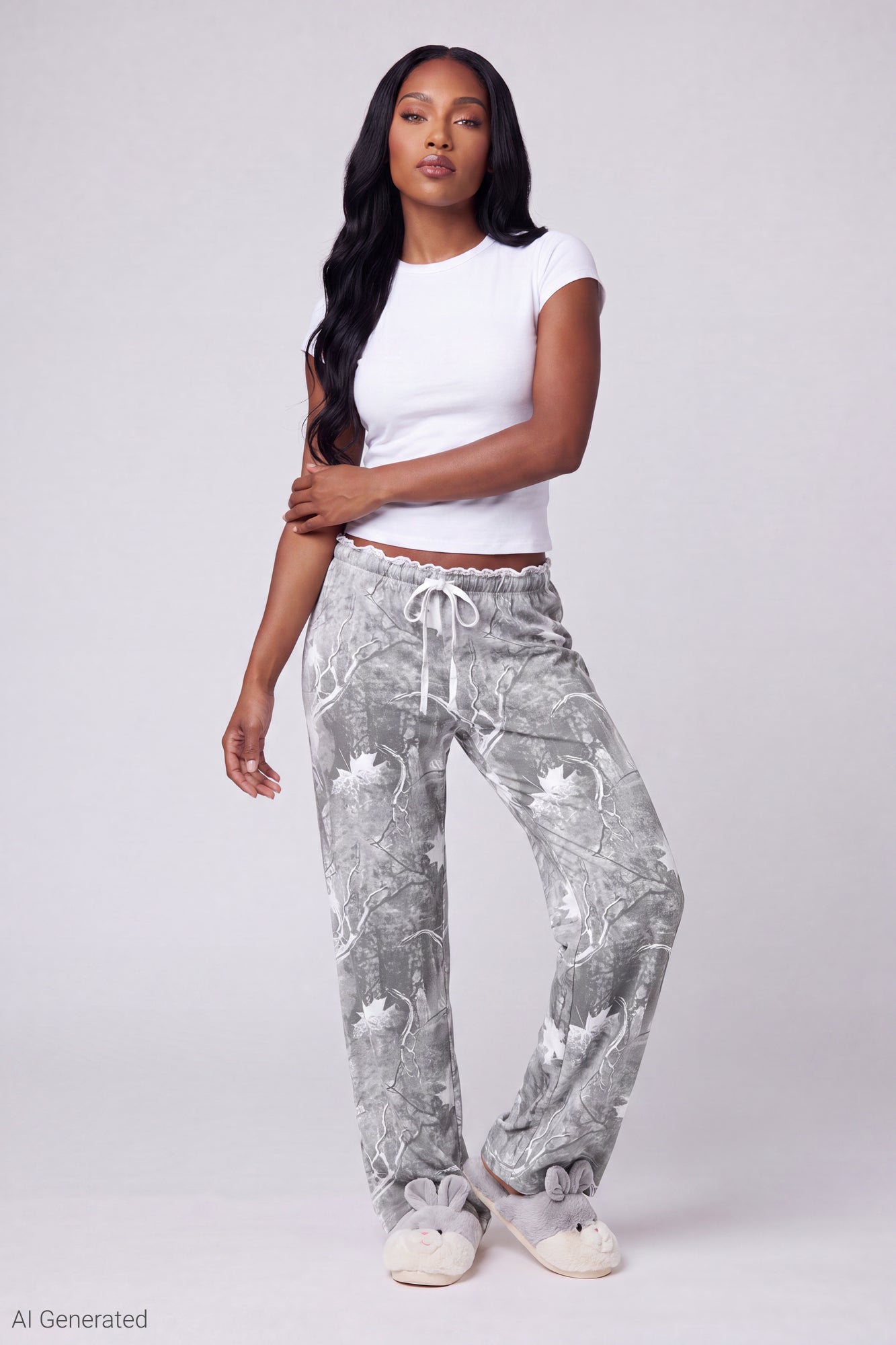 Lace Trim Printed Pajama Pant