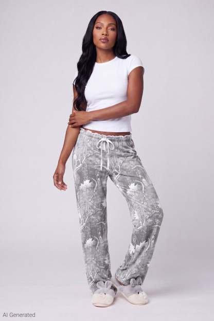 Lace Trim Printed Pajama Pant