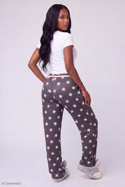 Lace Trim Printed Pajama Pant