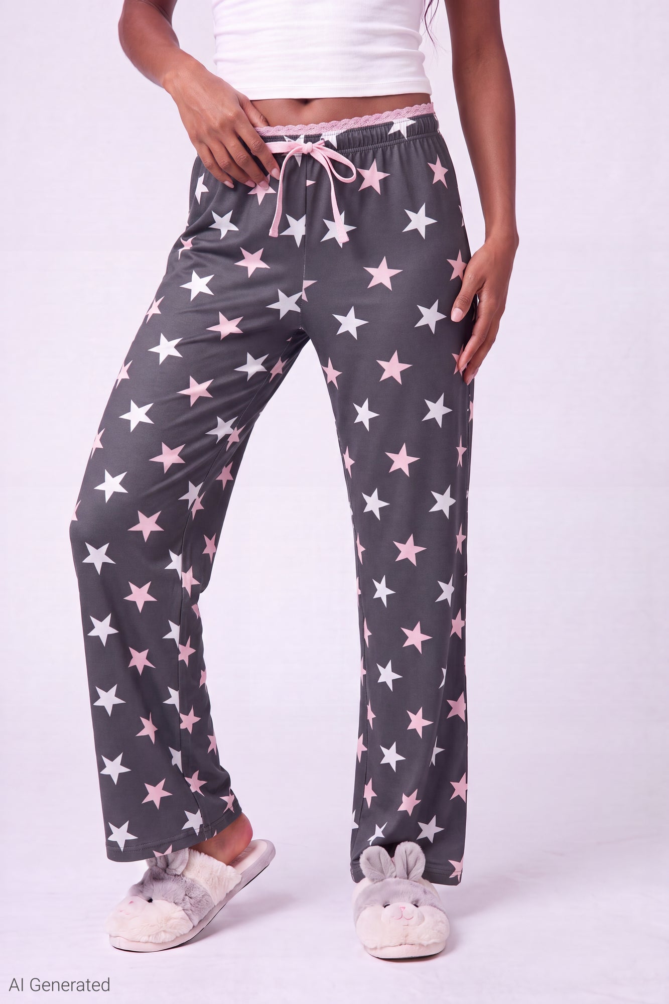 Lace Trim Printed Pajama Pant