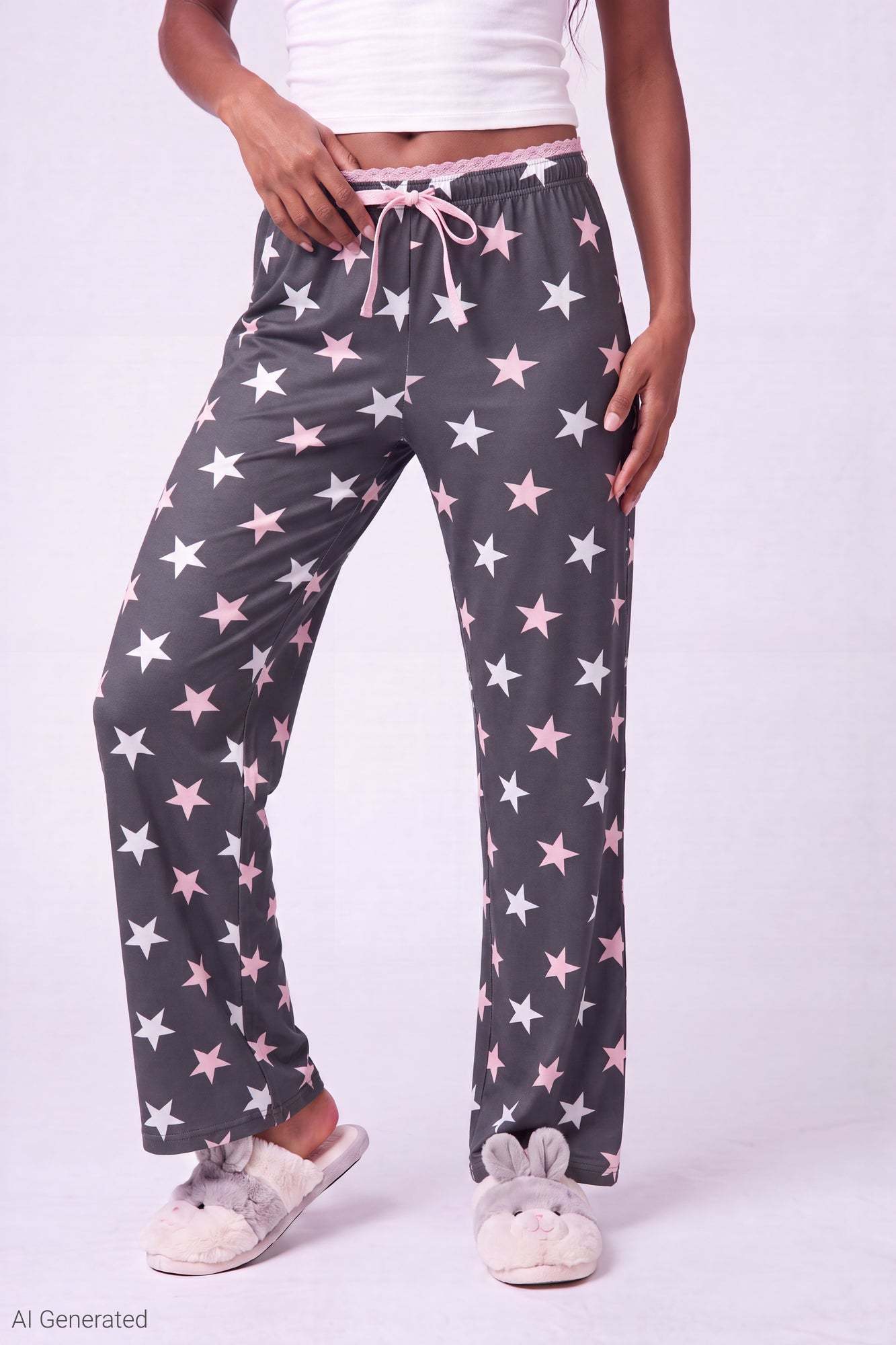 Lace Trim Printed Pajama Pant