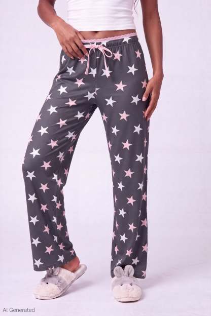 Lace Trim Printed Pajama Pant