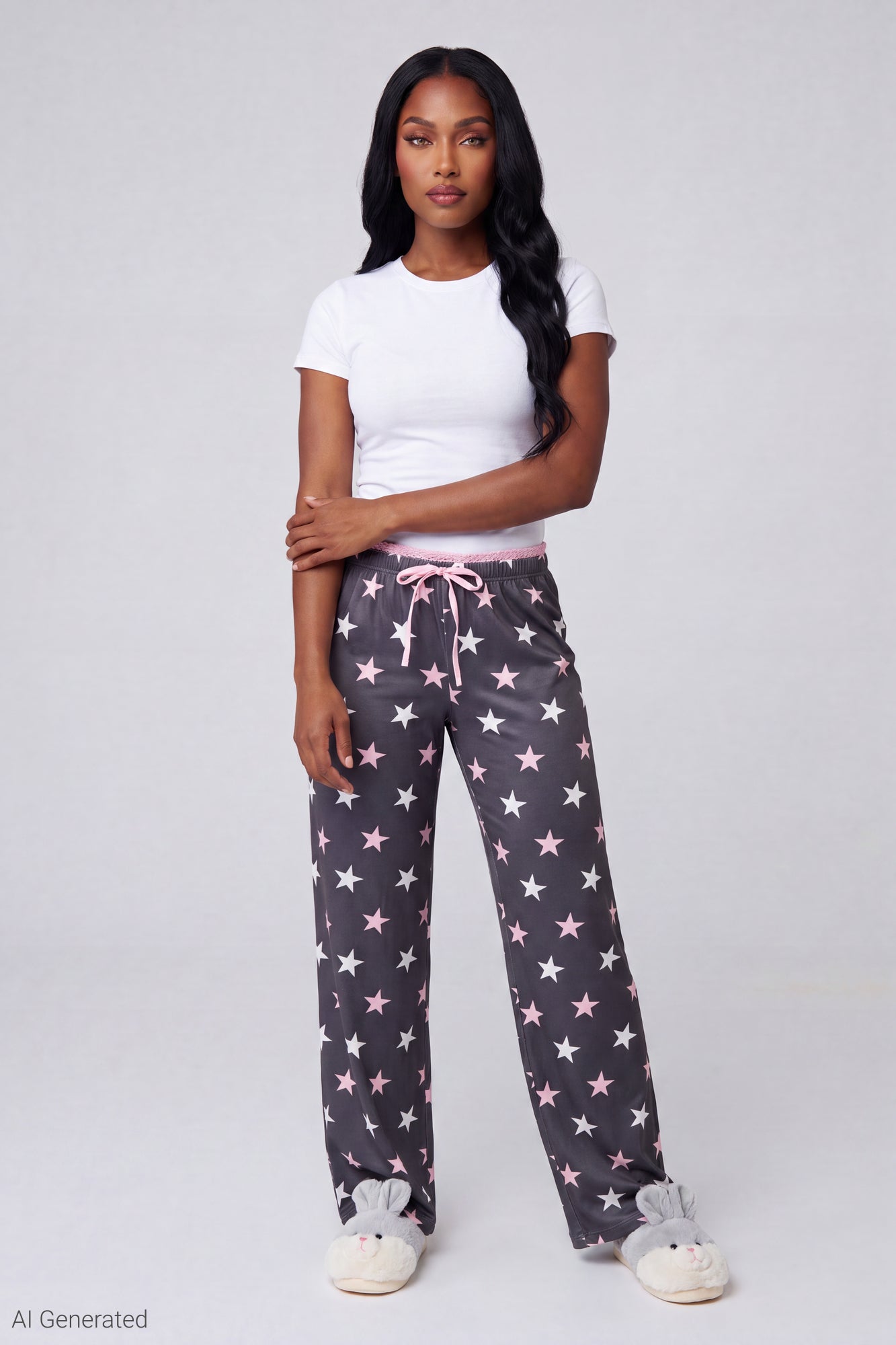 Lace Trim Printed Pajama Pant