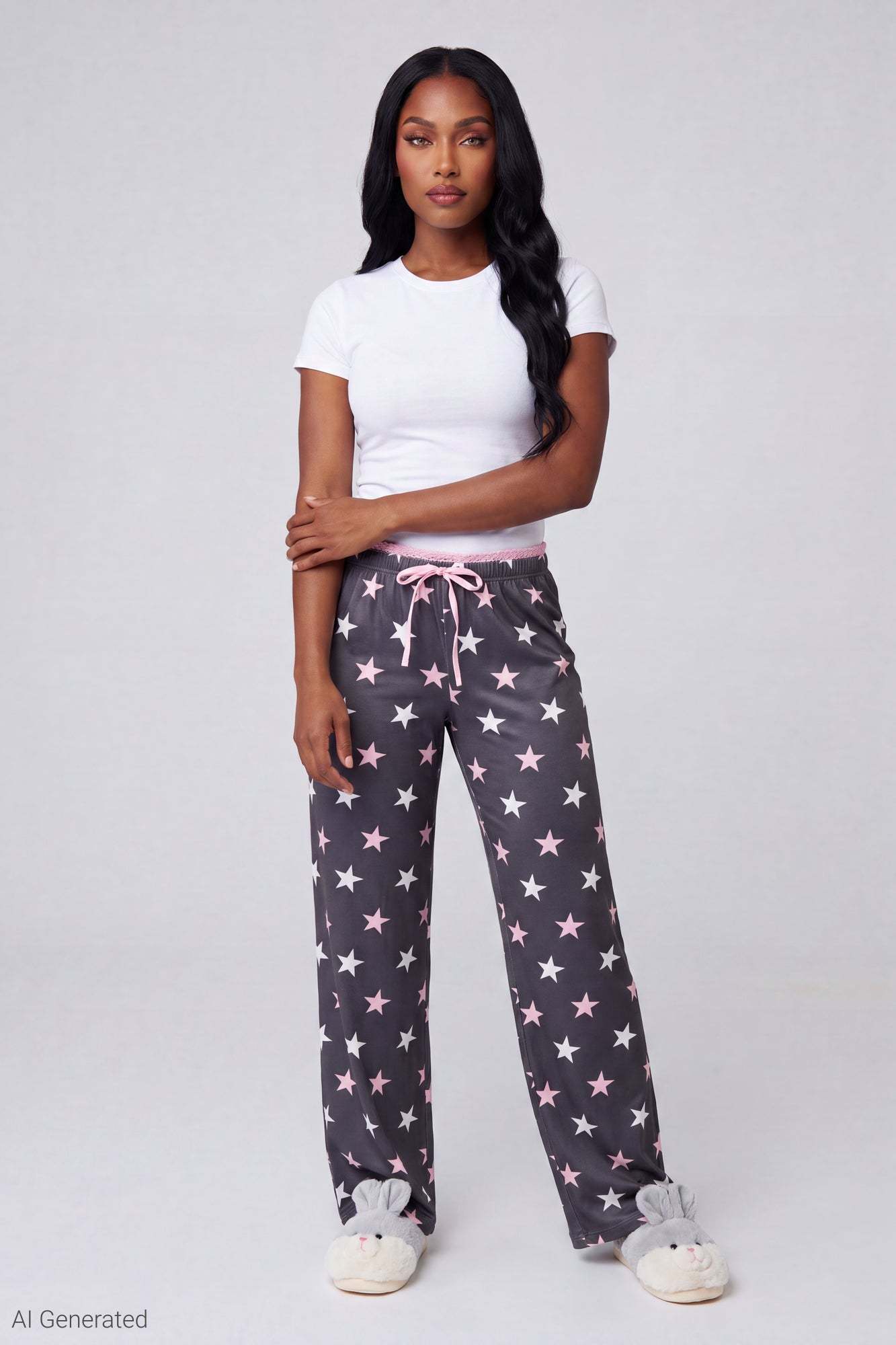 Lace Trim Printed Pajama Pant