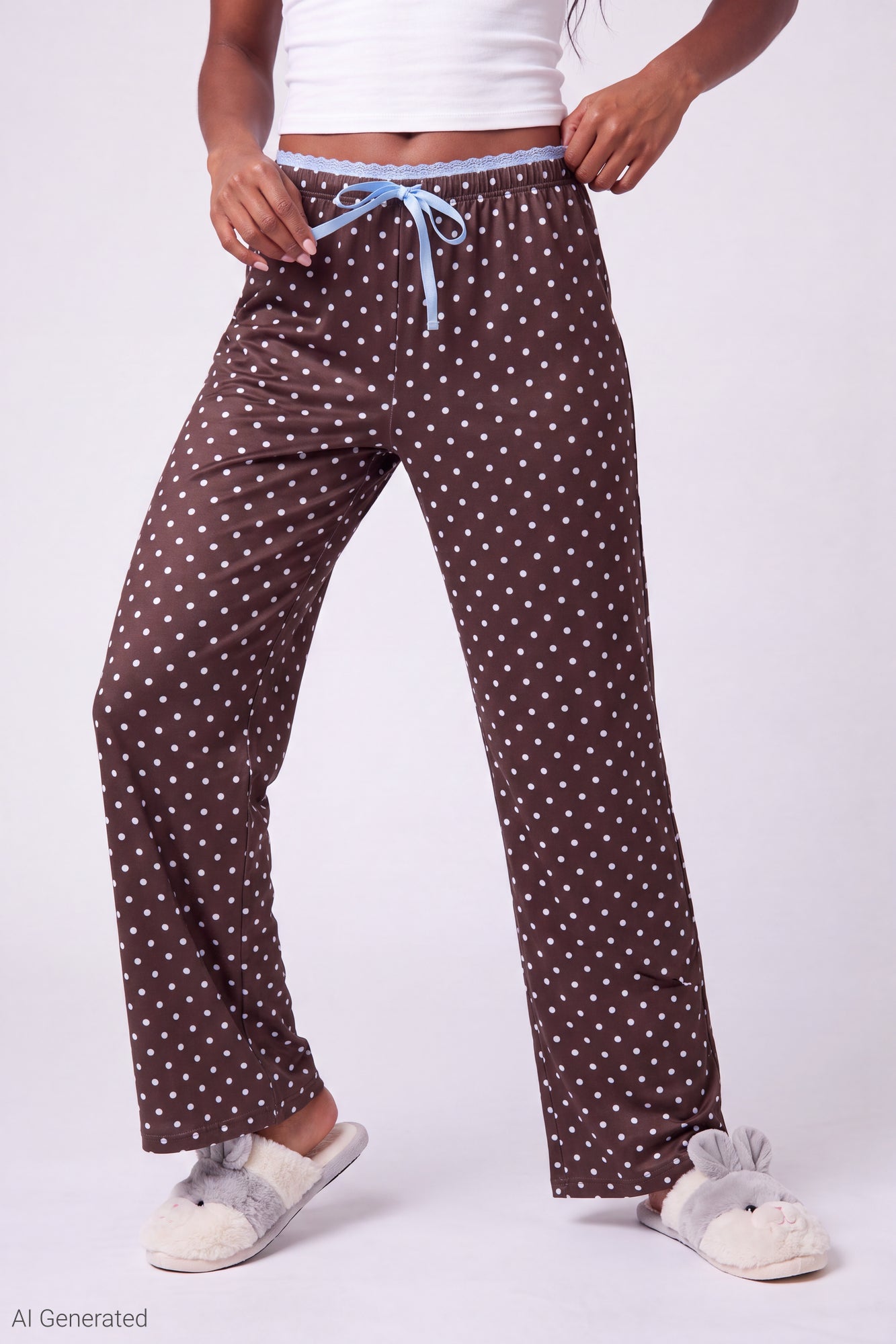 Lace Trim Printed Pajama Pant