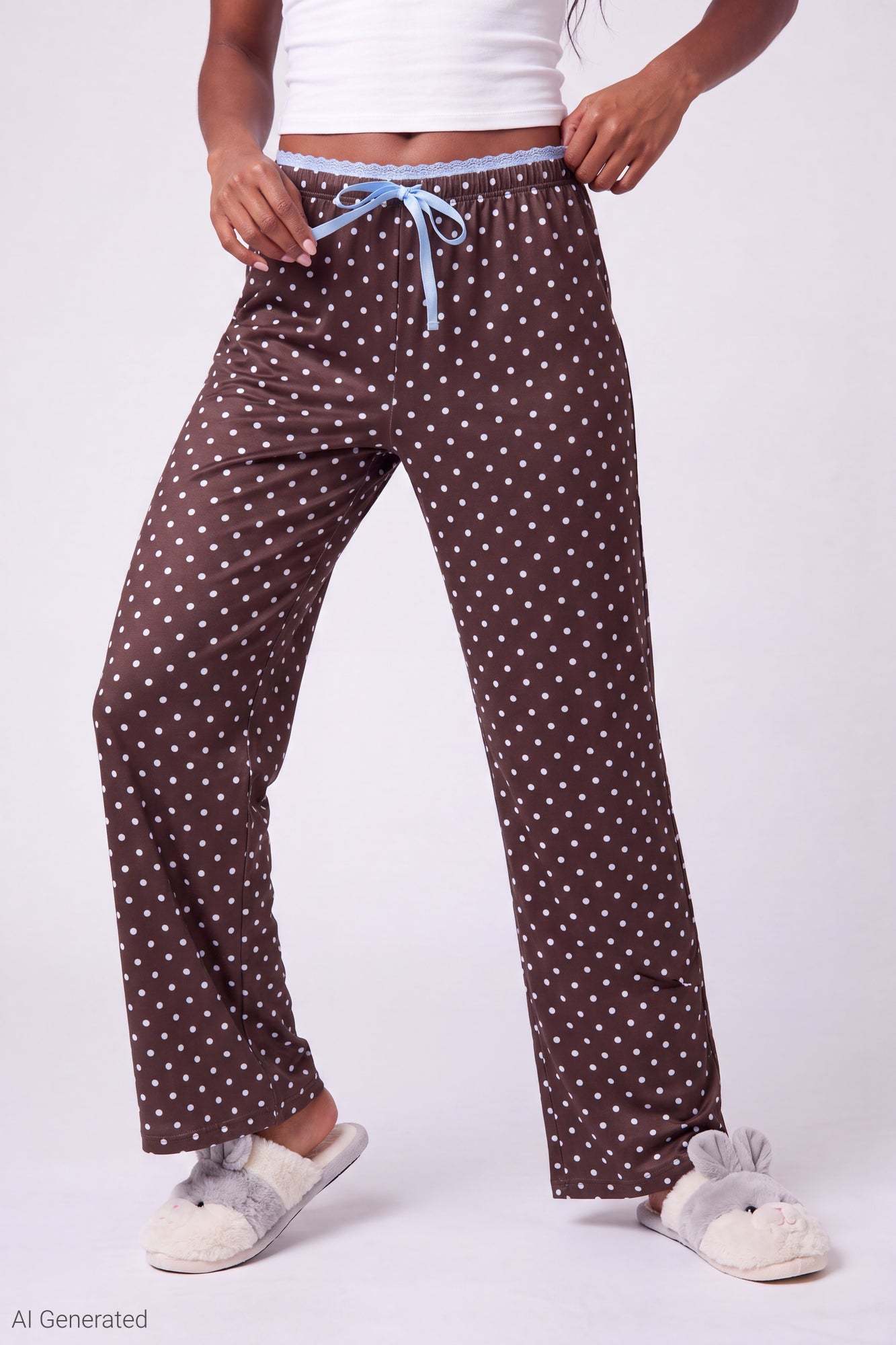 Lace Trim Printed Pajama Pant
