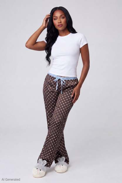 Lace Trim Printed Pajama Pant