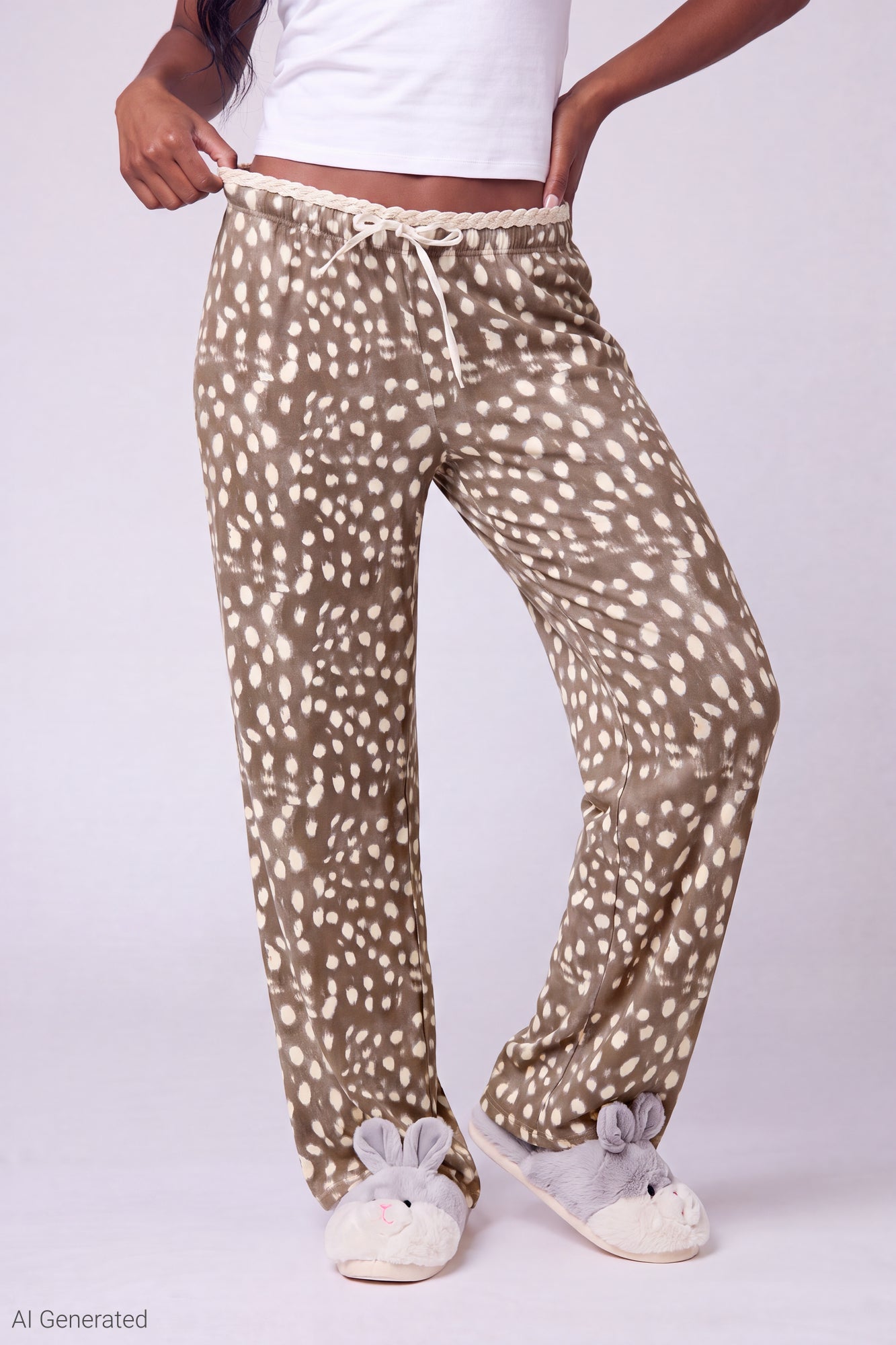 Lace Trim Printed Pajama Pant