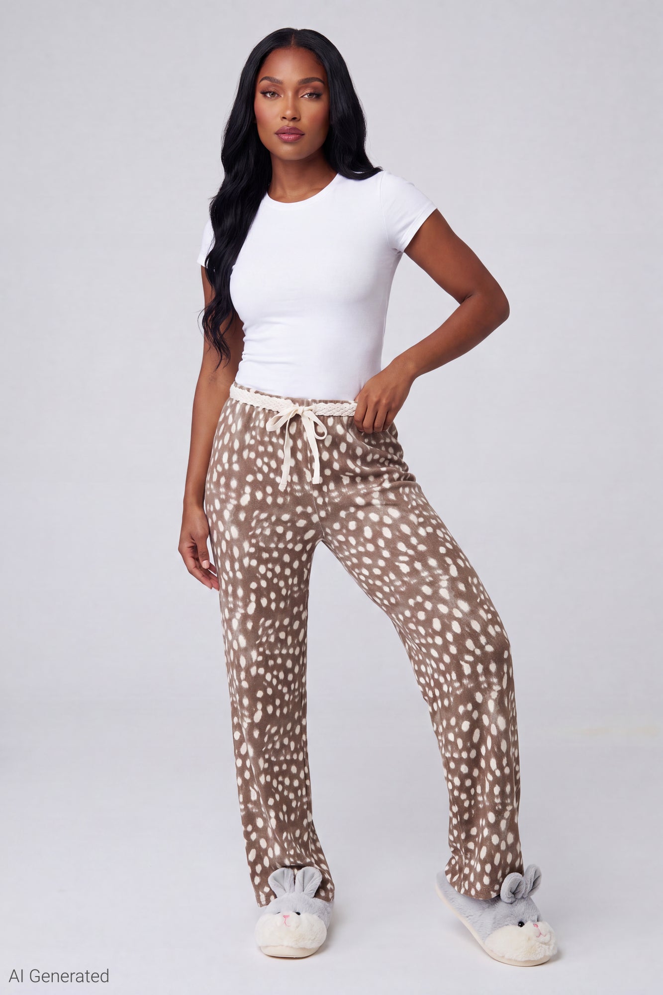 Lace Trim Printed Pajama Pant