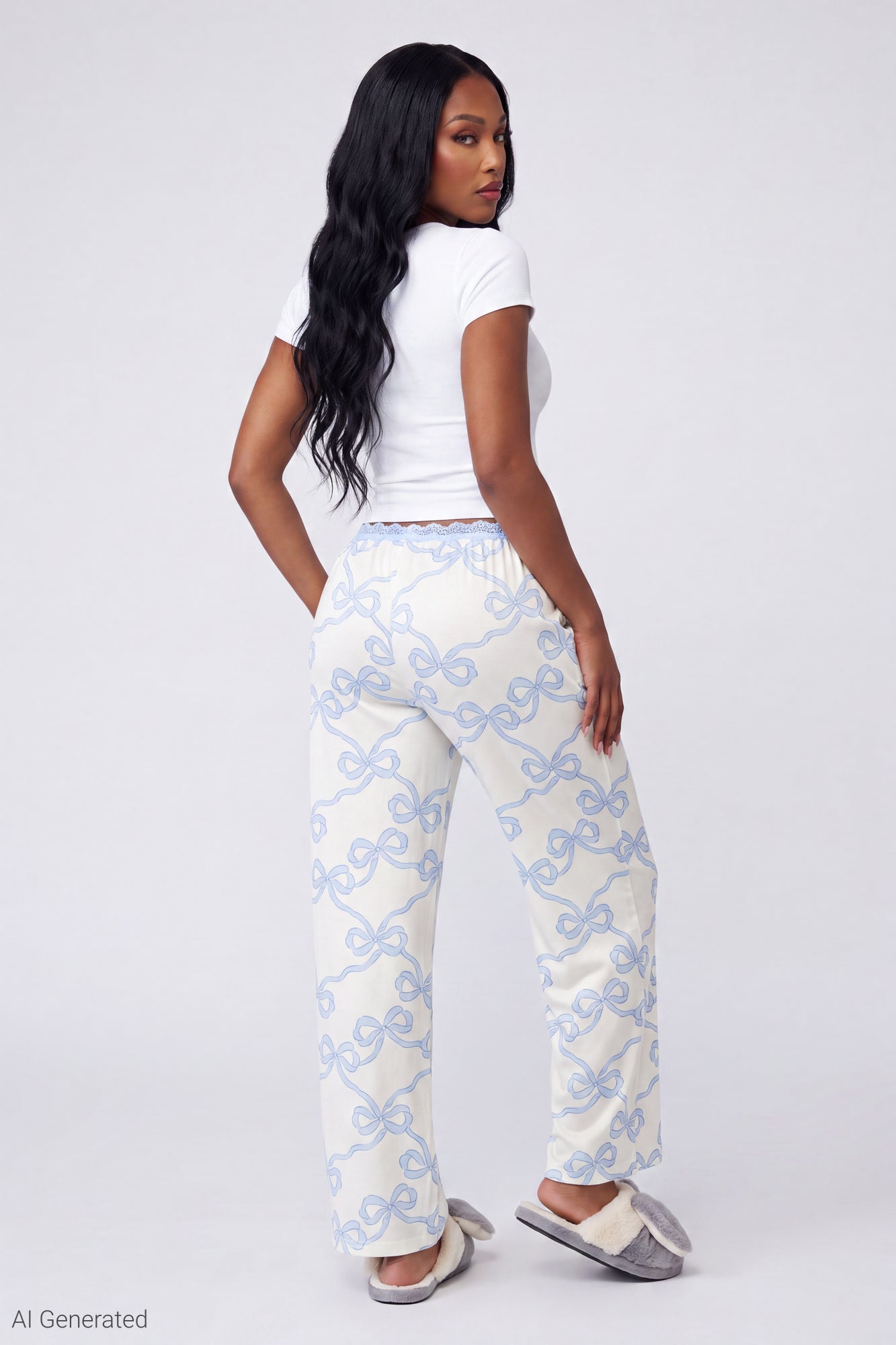 Lace Trim Printed Pajama Pant