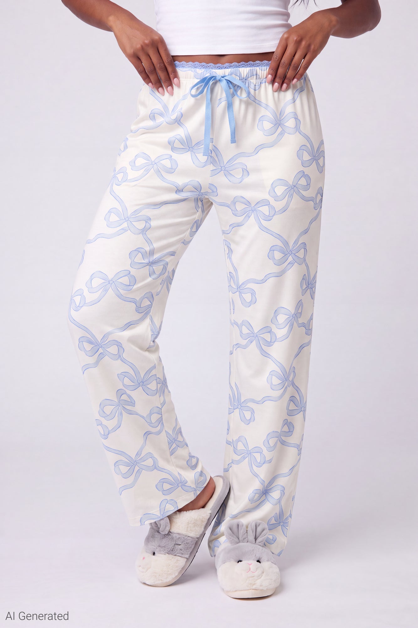 Lace Trim Printed Pajama Pant