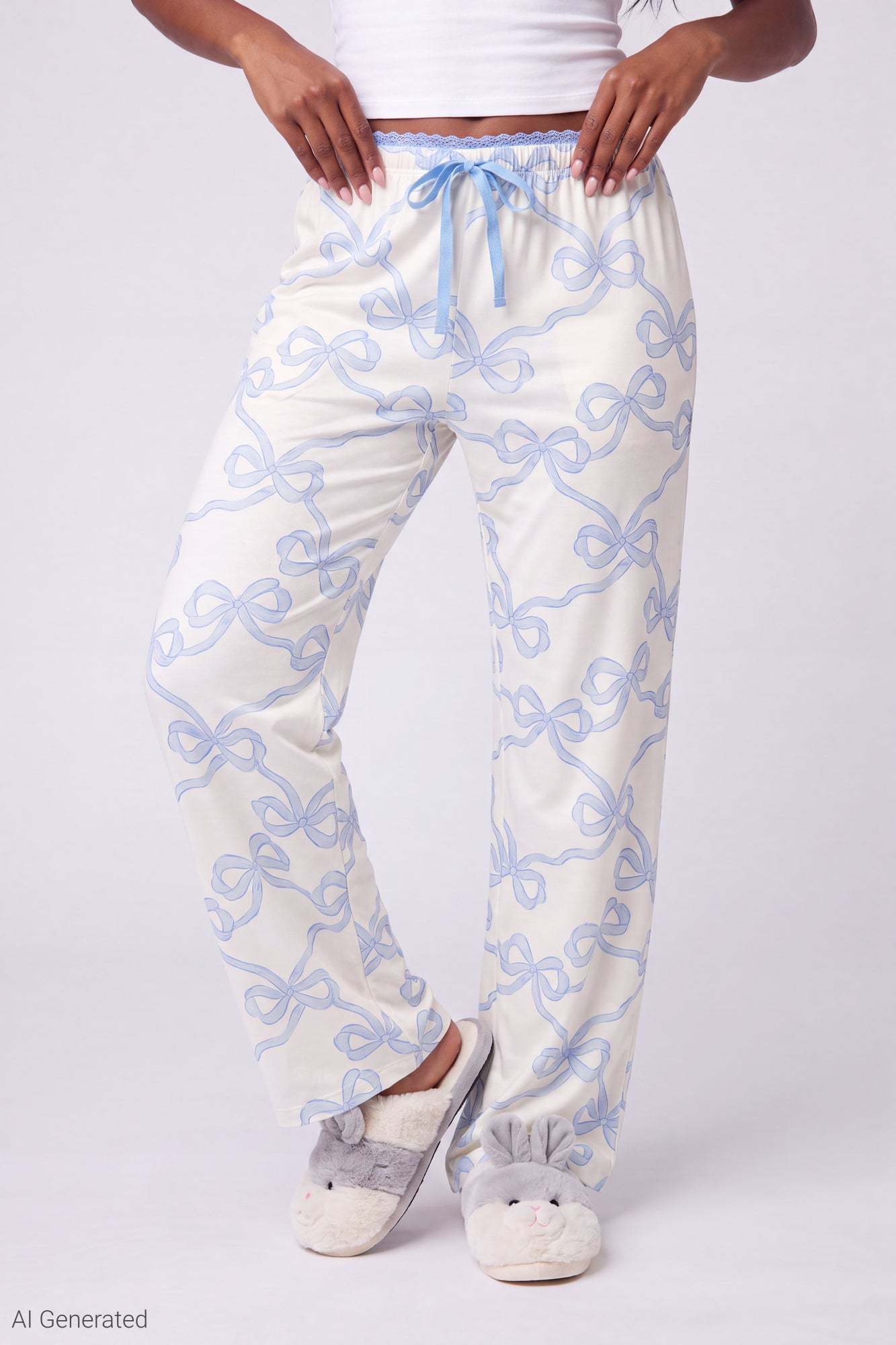 Lace Trim Printed Pajama Pant