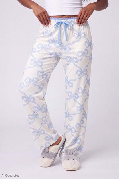Lace Trim Printed Pajama Pant