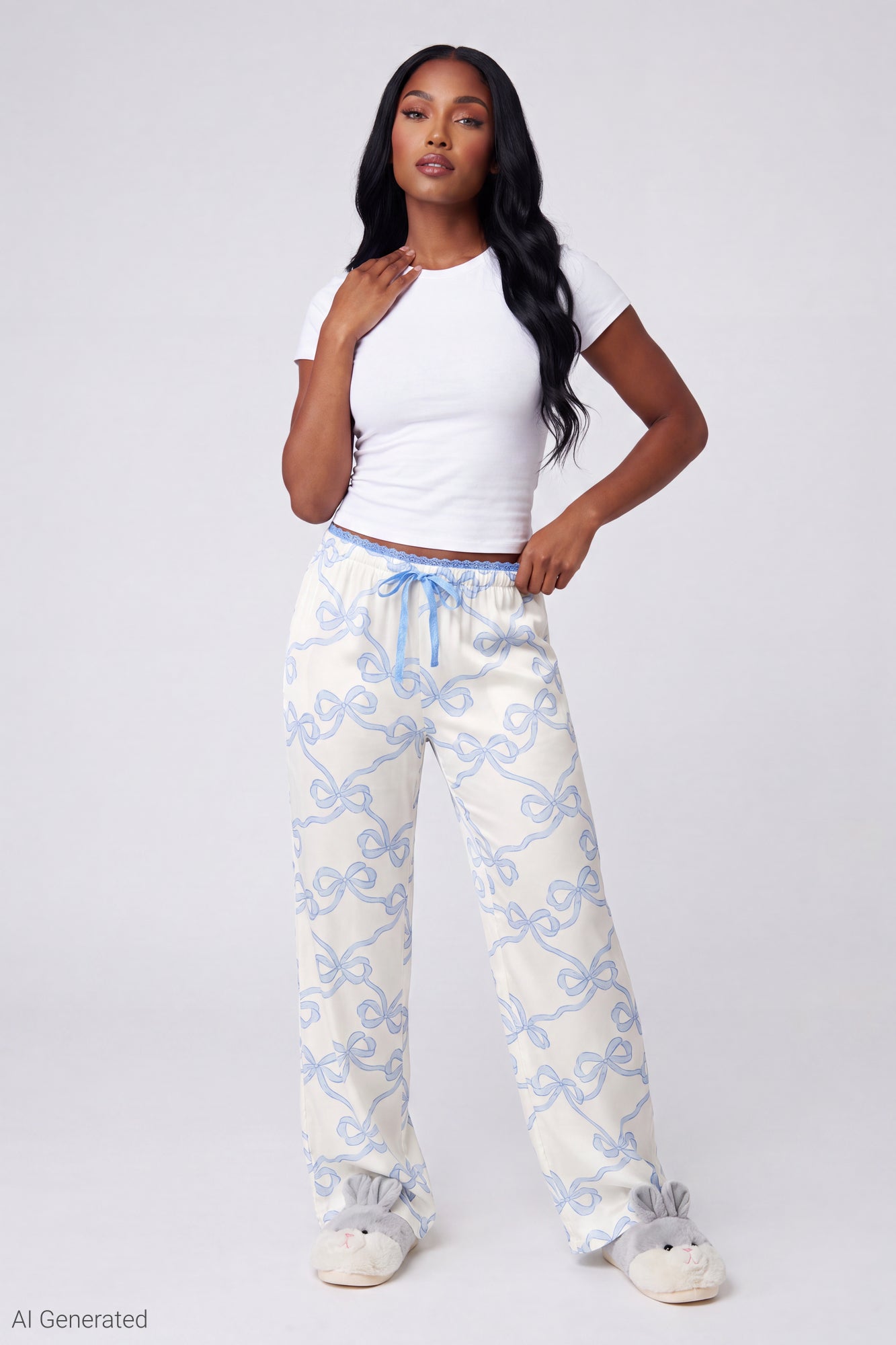 Lace Trim Printed Pajama Pant