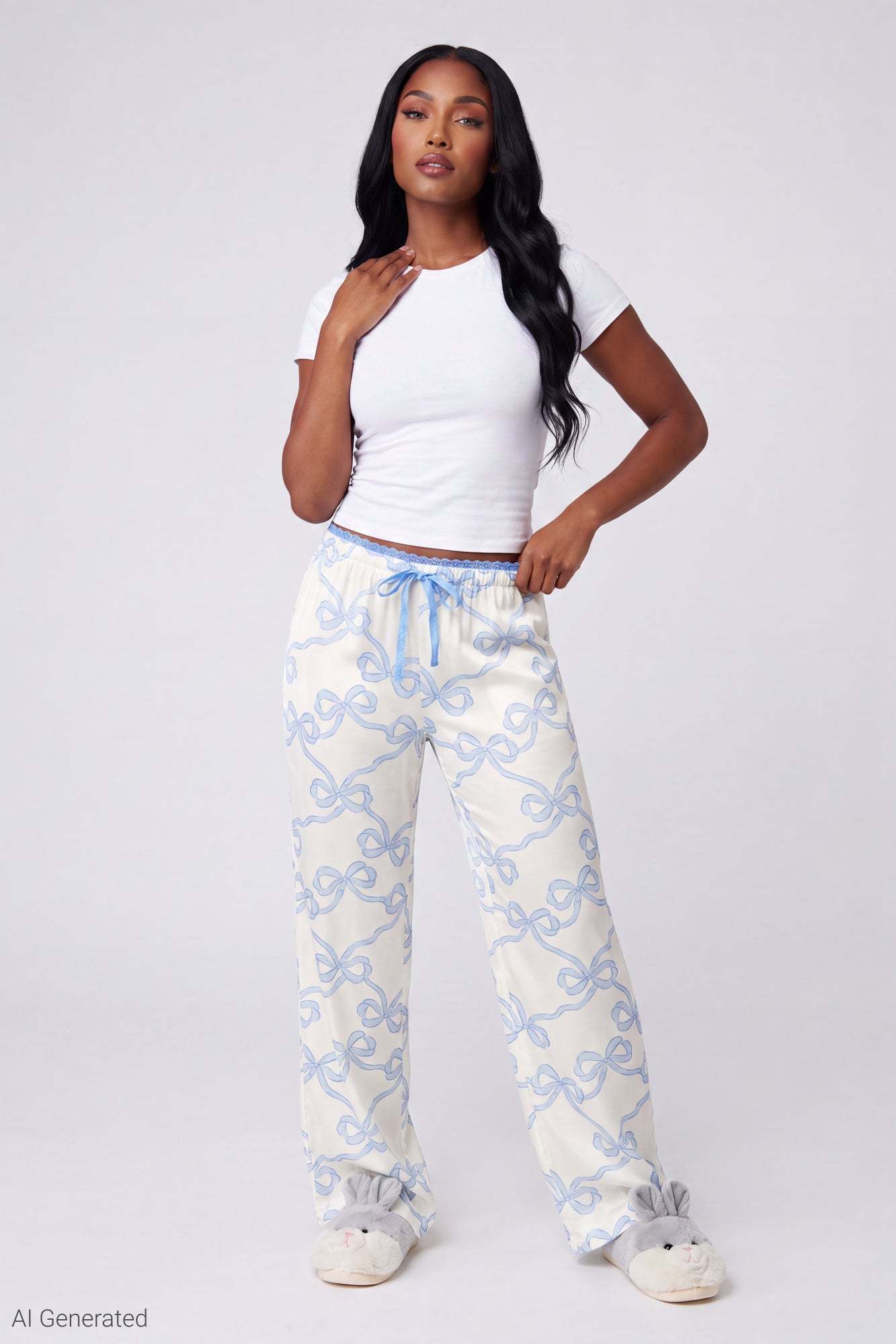 Lace Trim Printed Pajama Pant