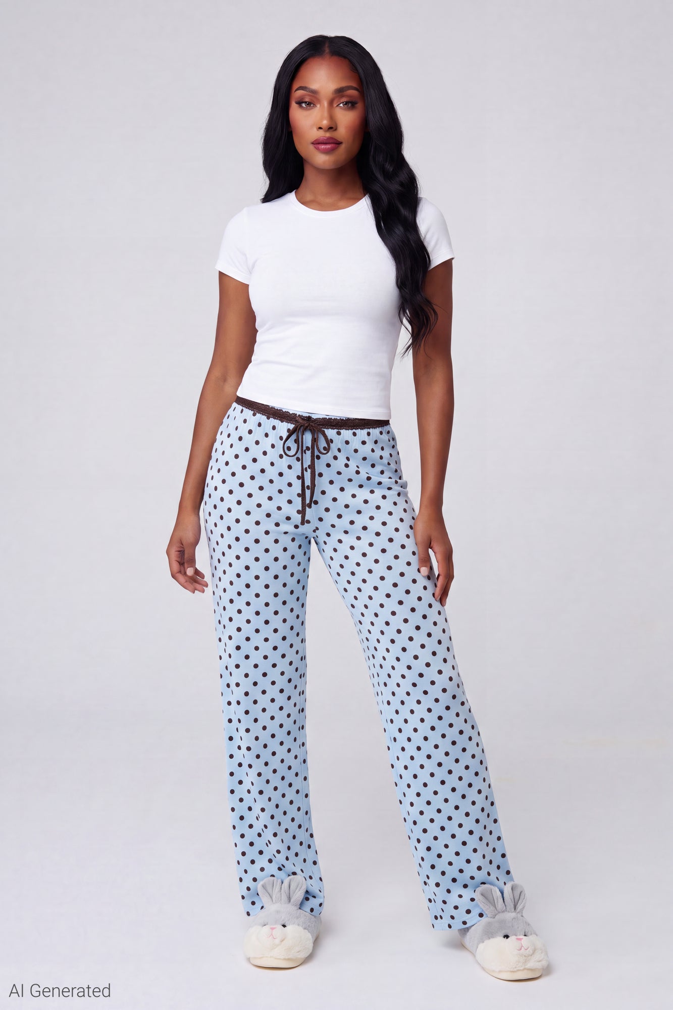 Lace Trim Printed Pajama Pant