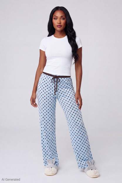 Lace Trim Printed Pajama Pant