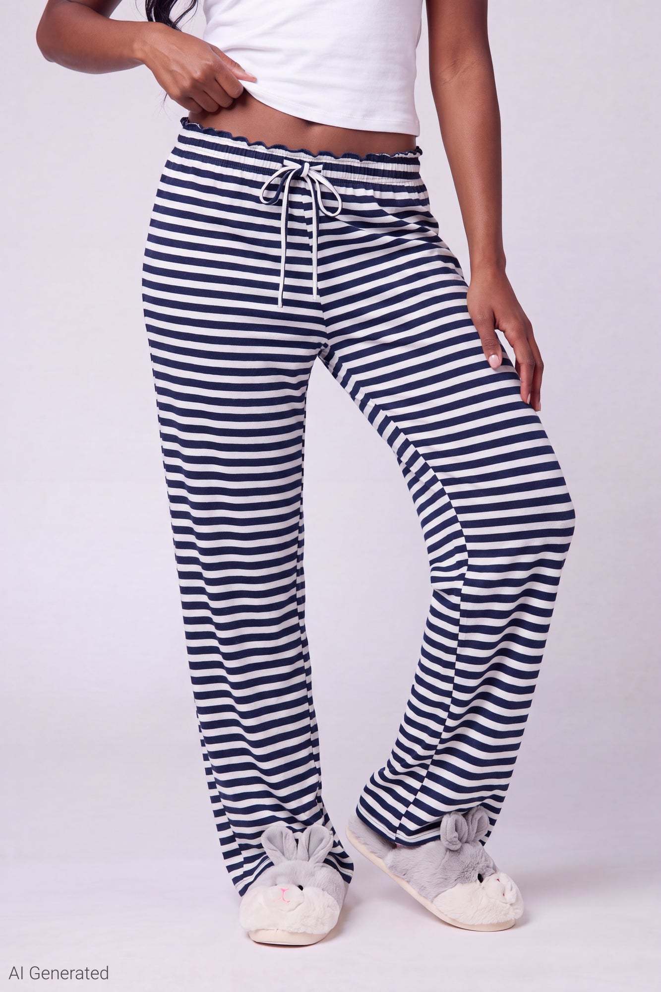 Lace Trim Printed Pajama Pant