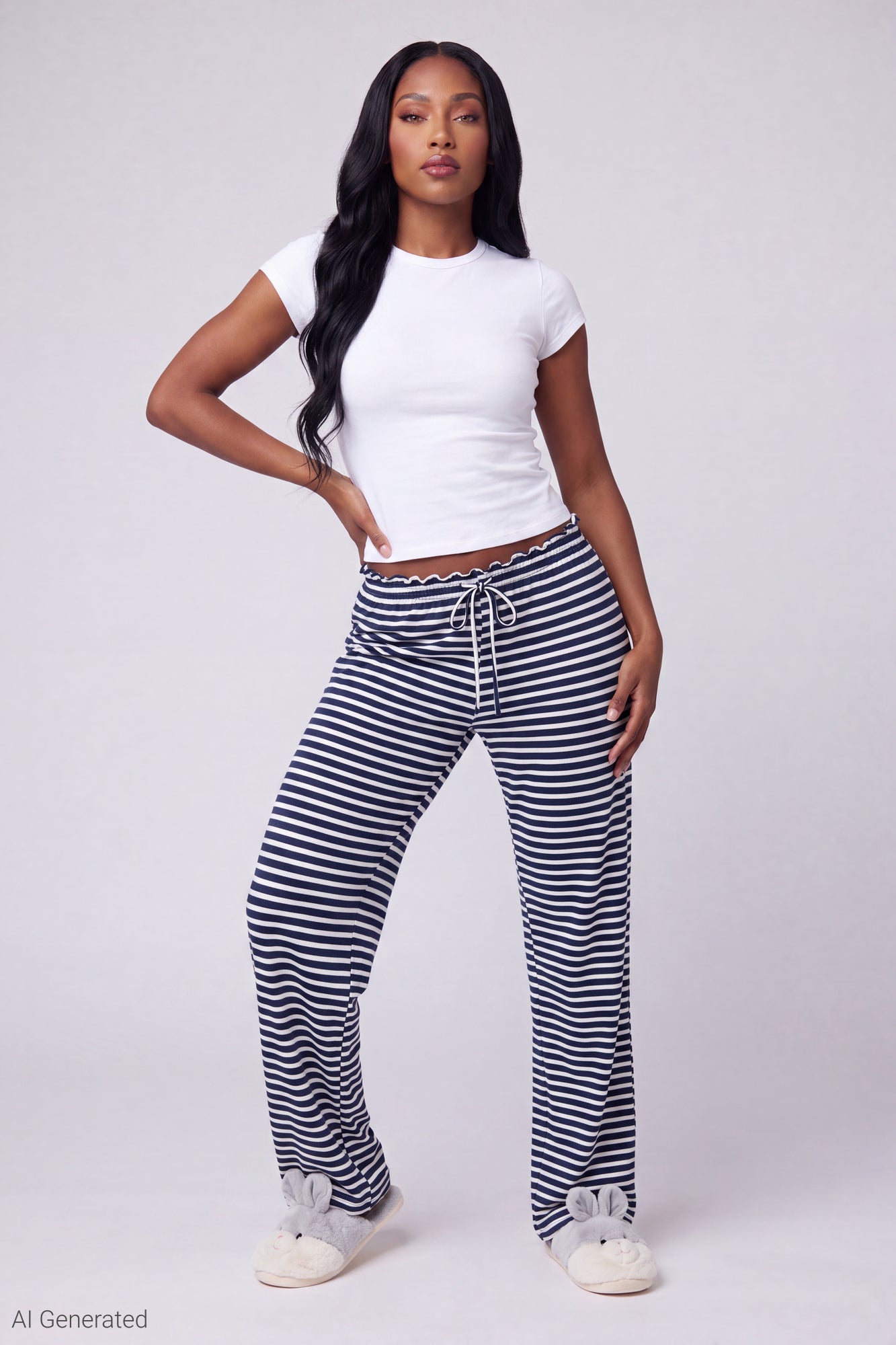 Lace Trim Printed Pajama Pant