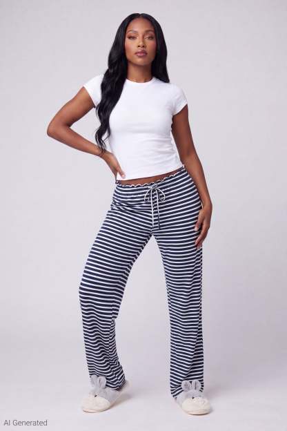 Lace Trim Printed Pajama Pant