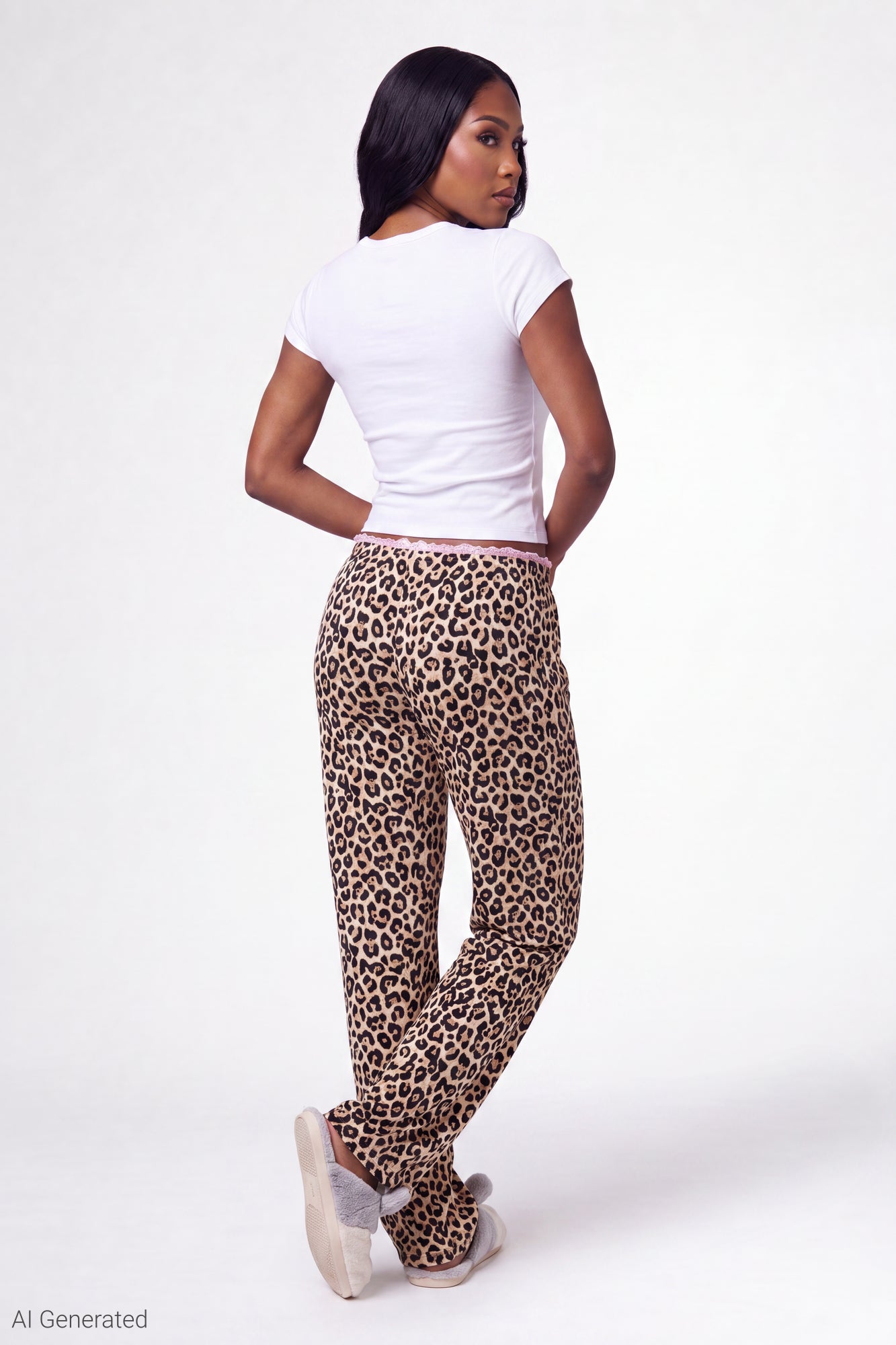 Lace Trim Printed Pajama Pant