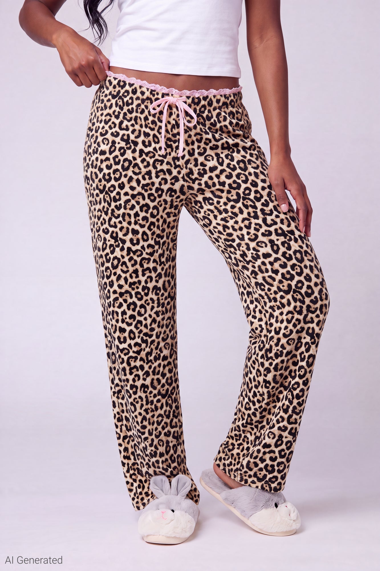 Lace Trim Printed Pajama Pant