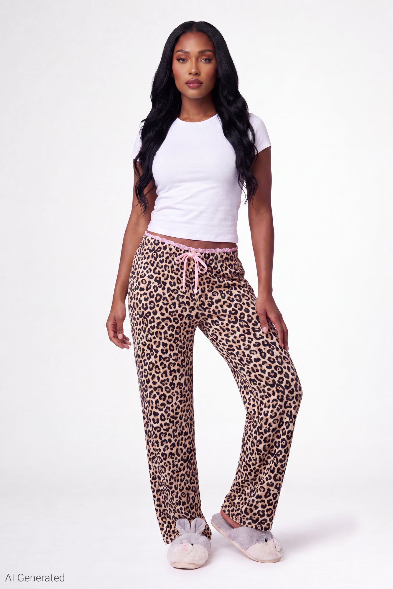 Lace Trim Printed Pajama Pant