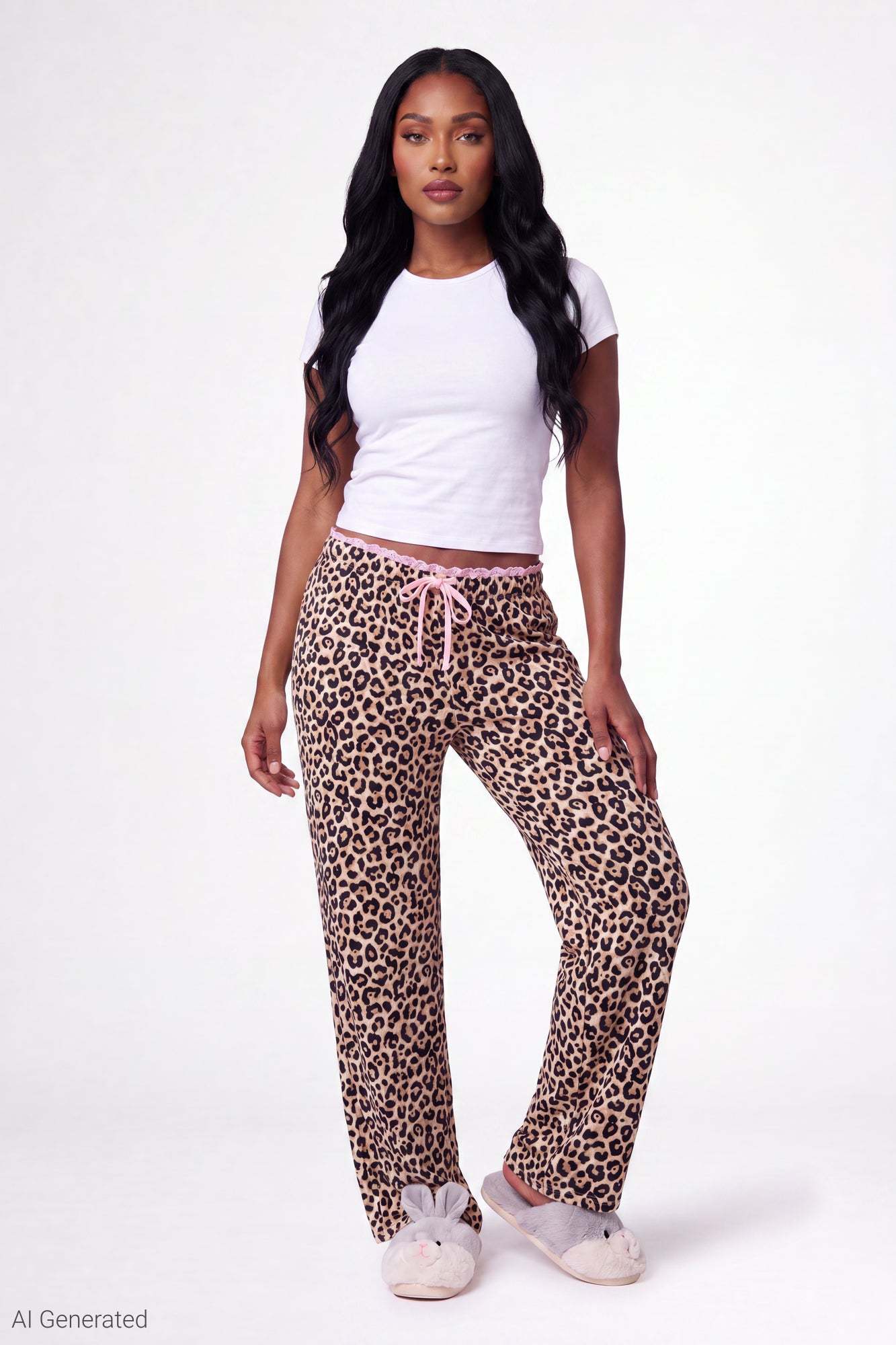 Lace Trim Printed Pajama Pant