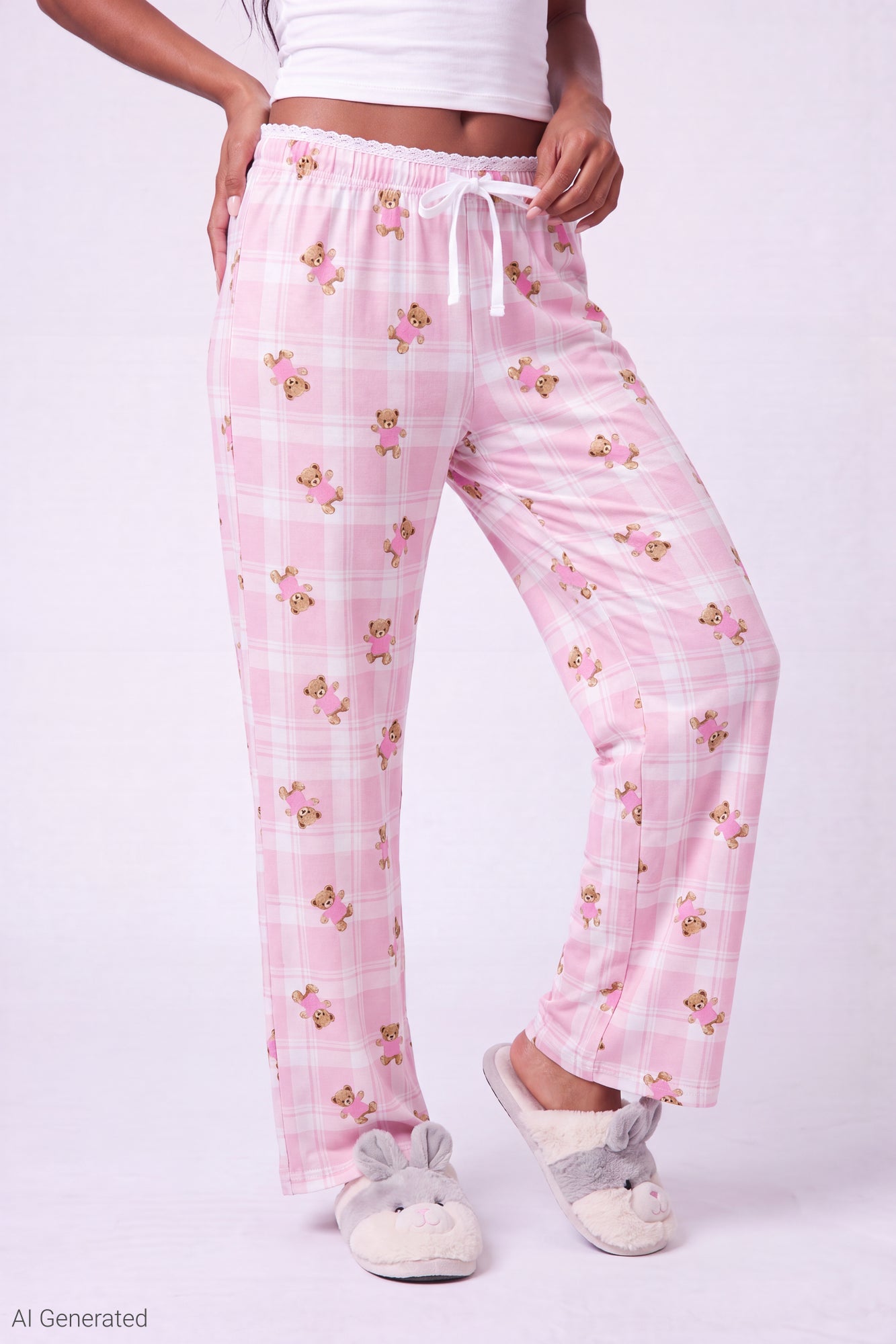 Lace Trim Printed Pajama Pant