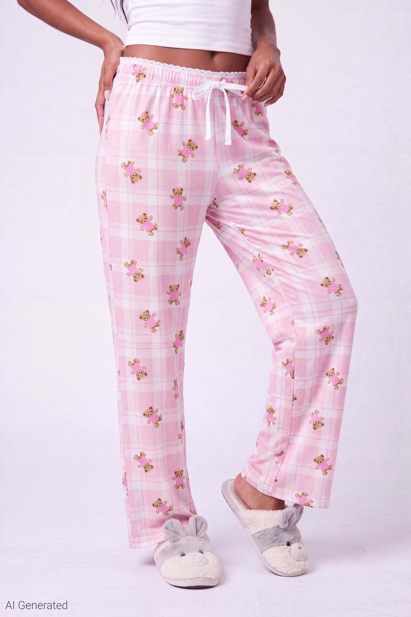Lace Trim Printed Pajama Pant