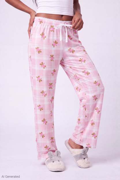 Lace Trim Printed Pajama Pant