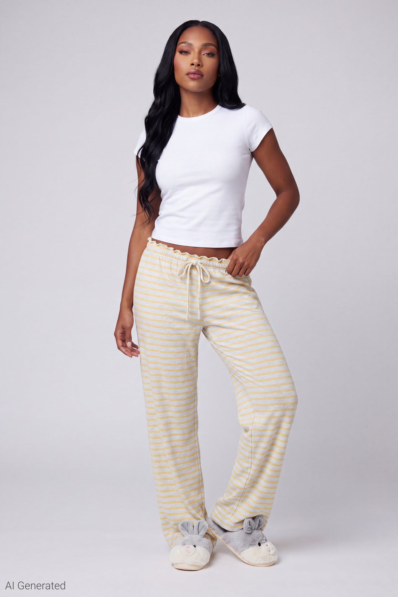 Lace Trim Printed Pajama Pant