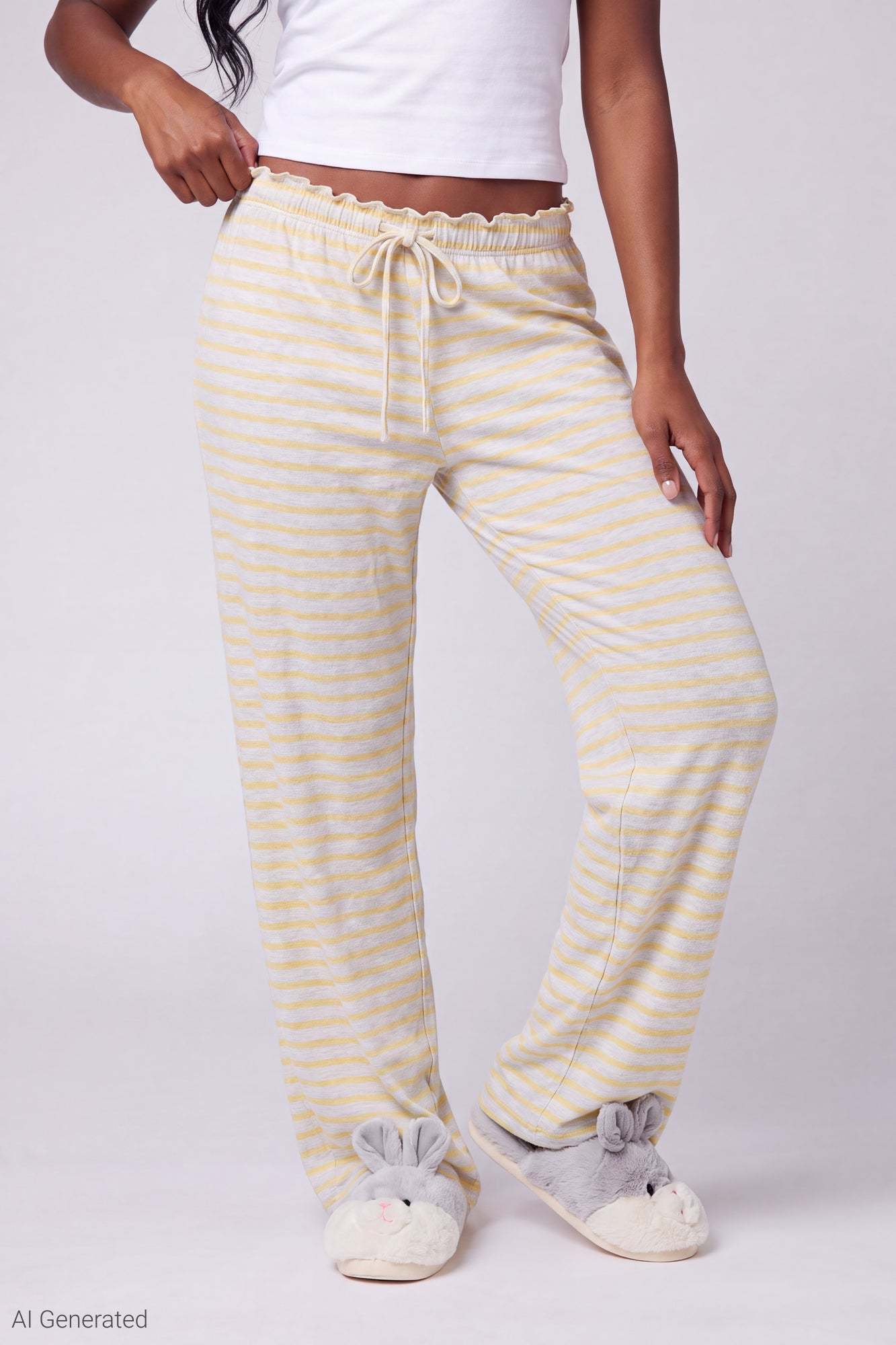 Lace Trim Printed Pajama Pant