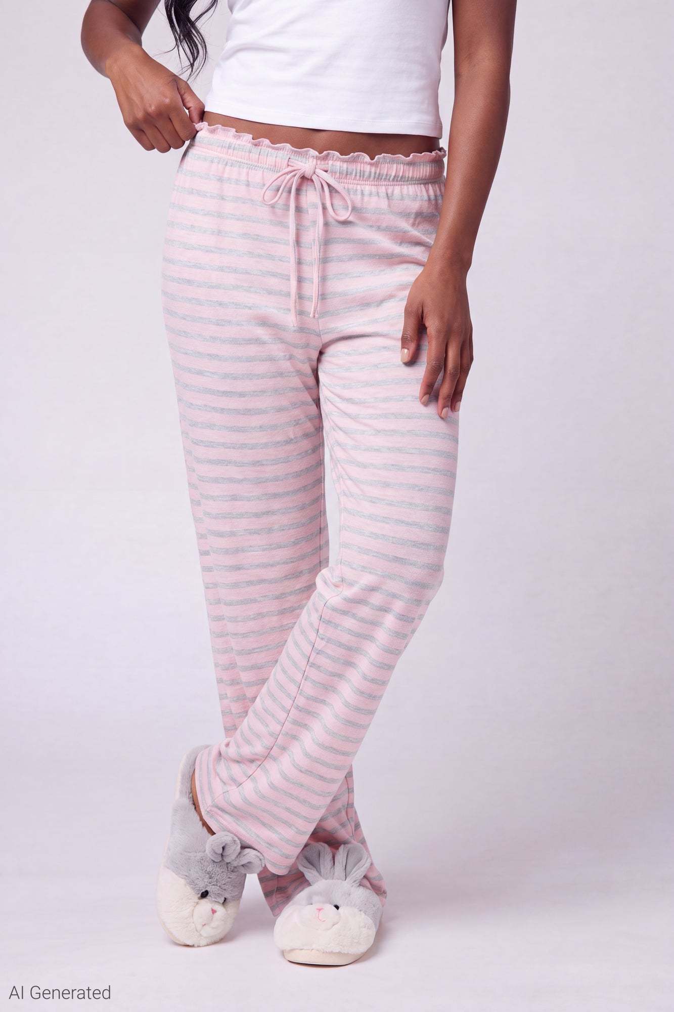 Lace Trim Printed Pajama Pant
