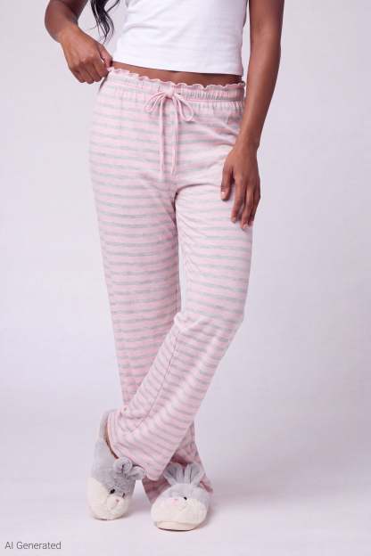 Lace Trim Printed Pajama Pant